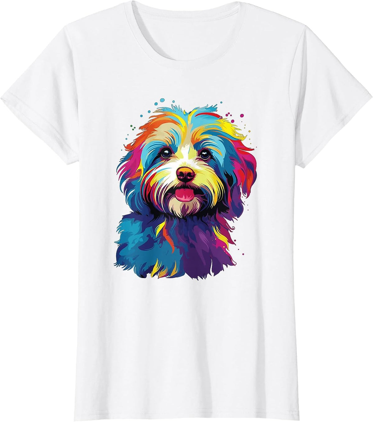Watercolor Colorful Havanese Dog T-Shirt - White