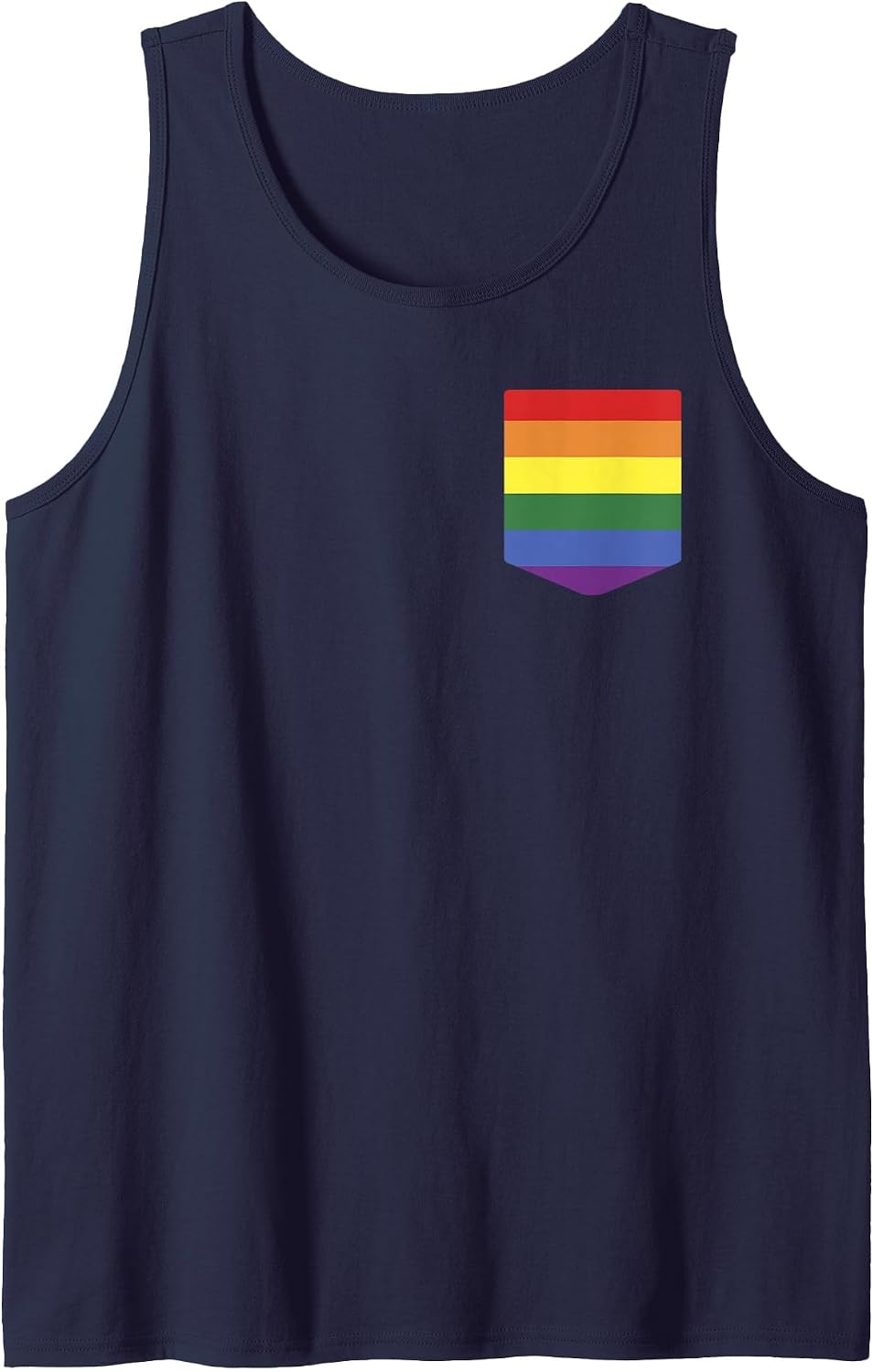 Pocket Rainbow Flag Print Retro Gay LGBT Pride Month Support Tank Top - Navy Blue