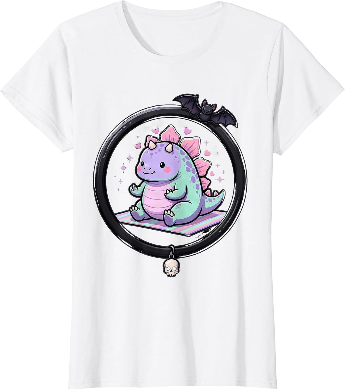 Stegosaurus Yoga Pose Dinosaur Illustration T-Shirt - White
