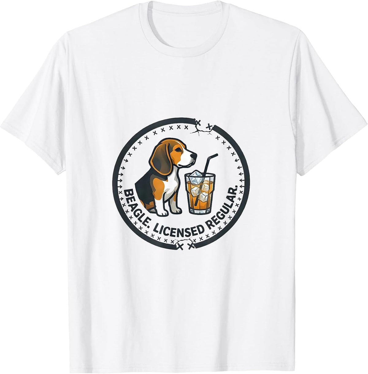Men's Beagle Licensed Regular Minimalist Dog Breed Iced Coffee T-Shirt - White