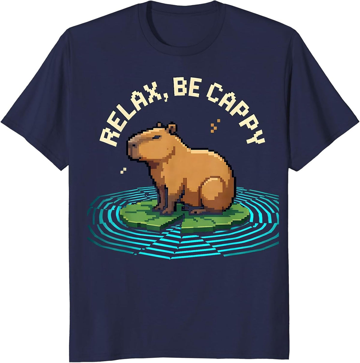 Relax, Be Cappy Funny Capybara Meme Animal Humor T-Shirt - Navy Blue