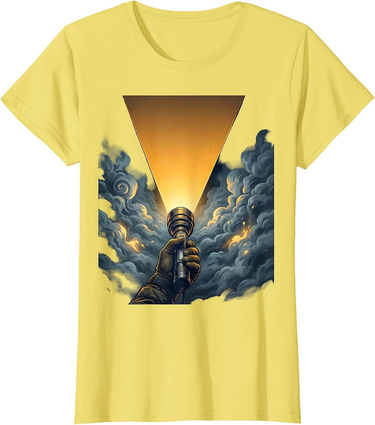 Police Flashlight Beam Through Fog Graphic T-Shirt - Lemon Yellow