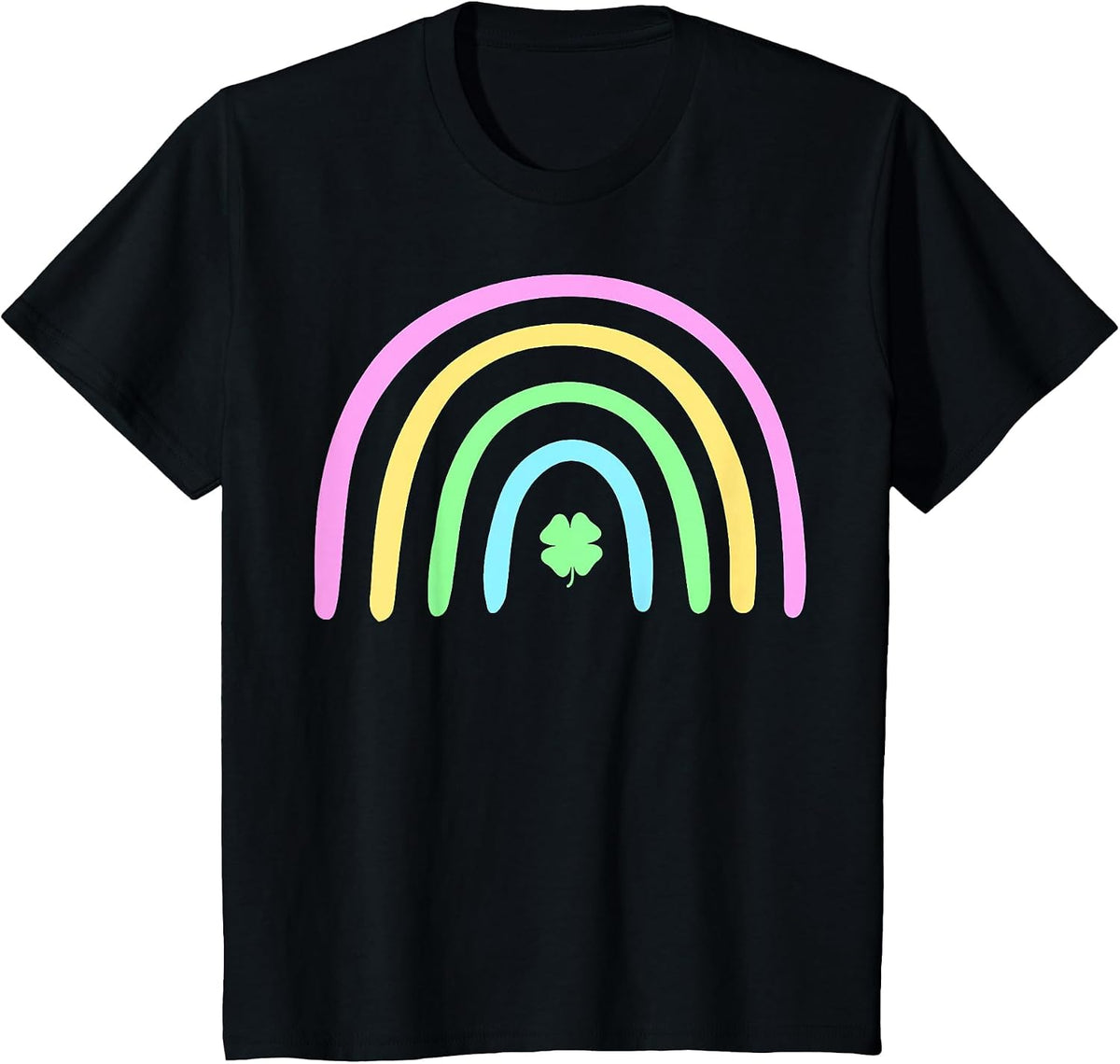 Green Four Leaf Clover Rainbow St Patrick's Day T-Shirt - Black