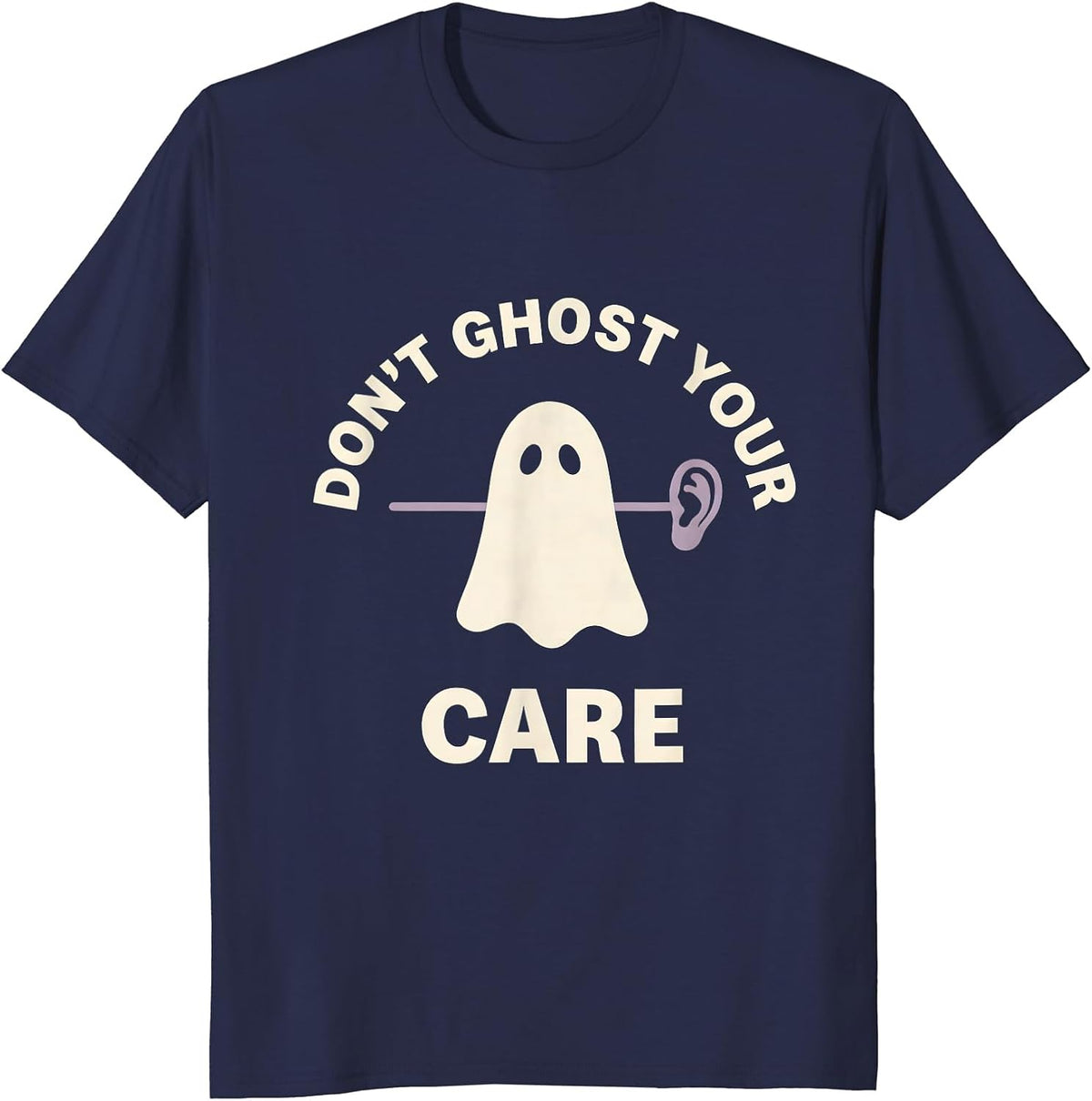 Don't Ghost Your Care Minimalist Ghost Halloween Mental T-Shirt - Navy Blue