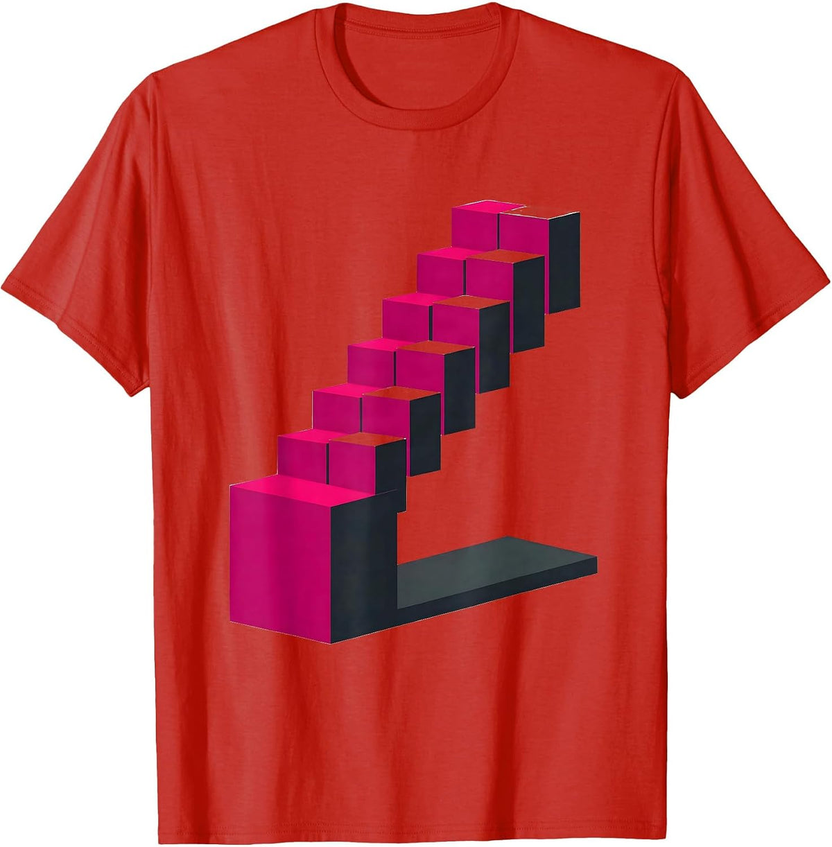 Men's Pink Tower Montessori Teacher Geometric Staircase Design T-Shirt - Red