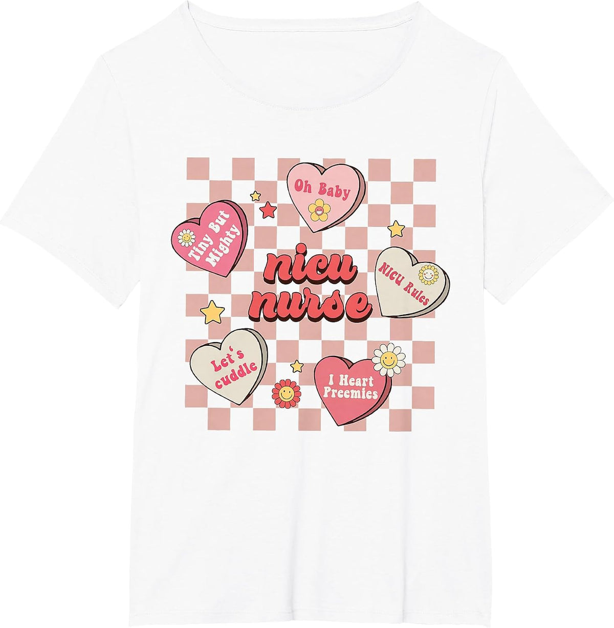 Retro NICU Nurse Conversation Hearts Candy Valentine's Day T-Shirt - White