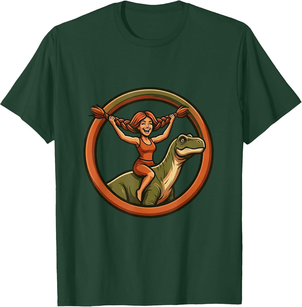 Brachiosaurus Braid Dinosaur Hairstyle Art T-Shirt - Dark Green