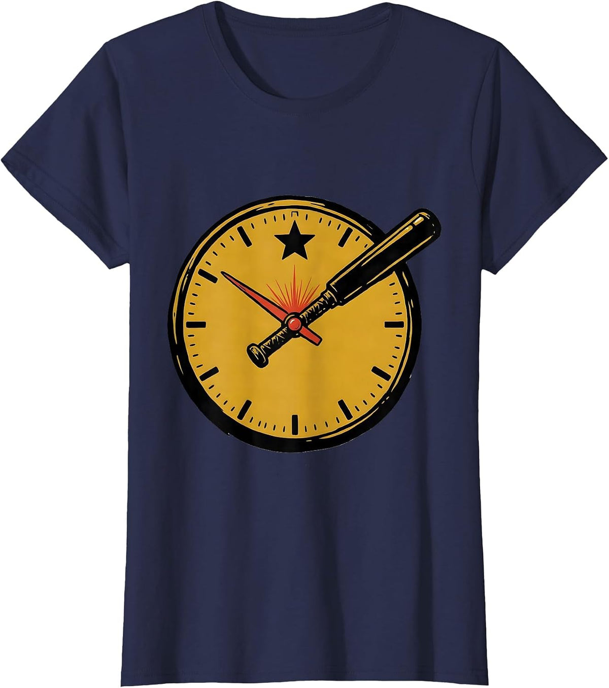 Women's Police Baton Clock Funny Cop Gift Law Enforcement Humor T-Shirt - Navy Blue