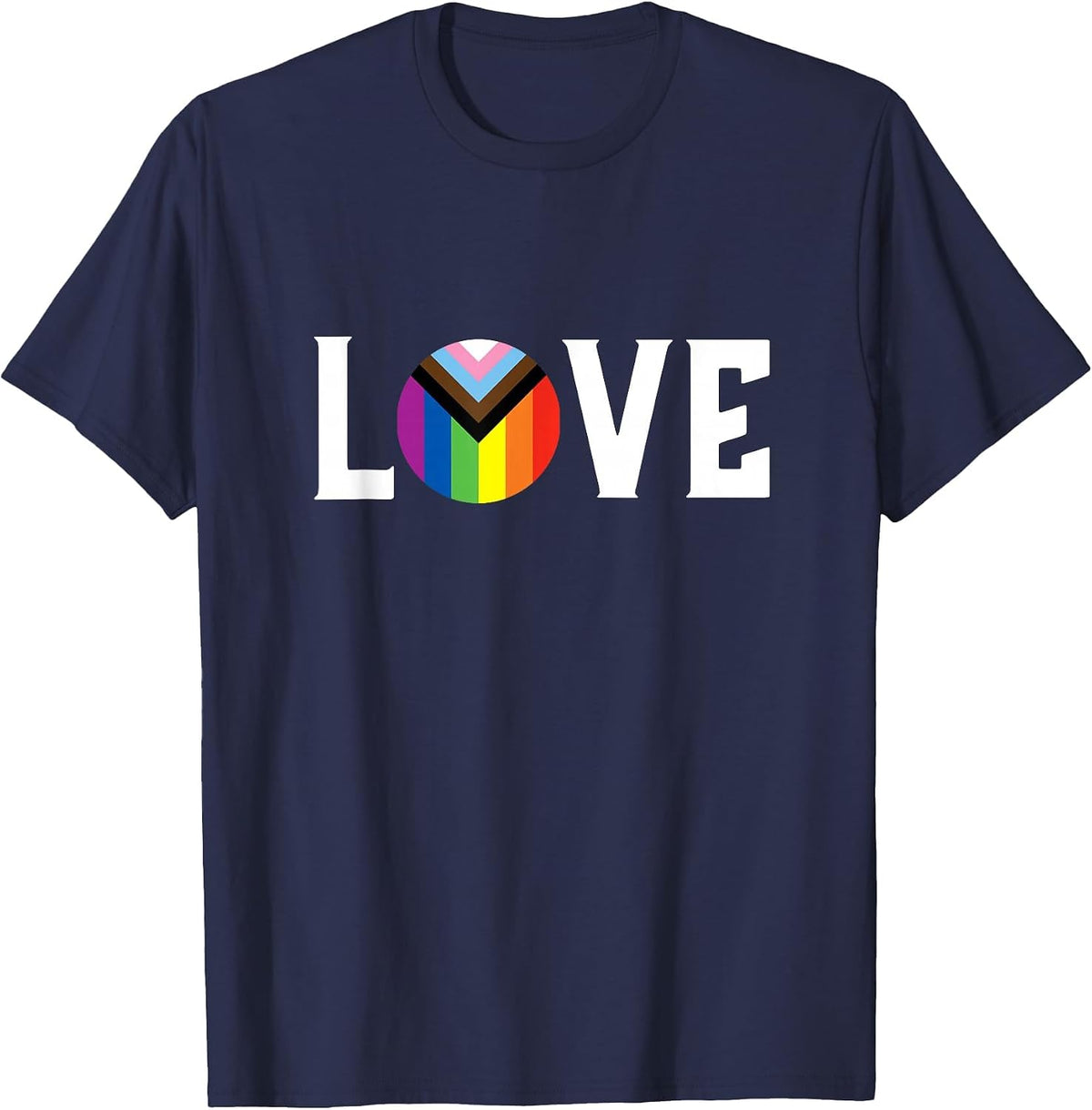 LGBTQ+ Progress Pride Flag Love T-Shirt - Navy Blue