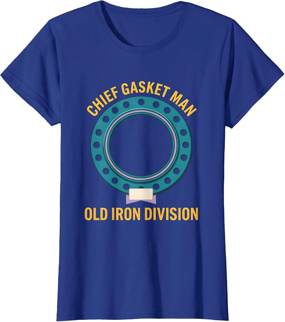 Women's Chief Gasket Man, Old Iron Division Vintage Classic Car T-Shirt - Royal Blue