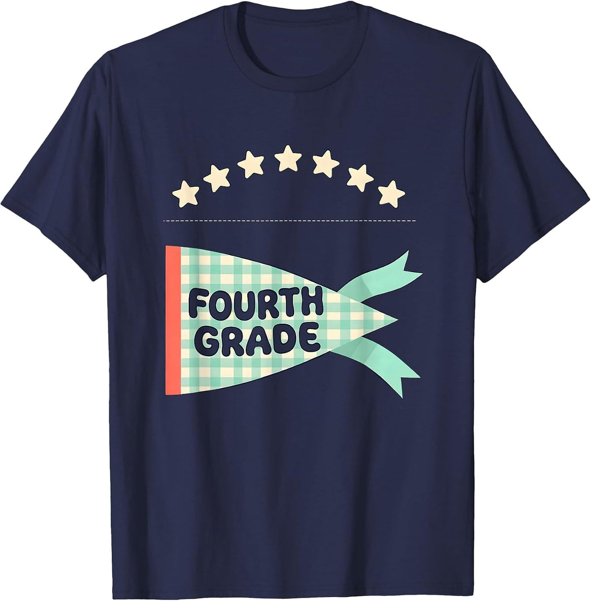 Men's Fourth Grade Pennant Flag Back to School Teacher Student T-Shirt - Navy Blue