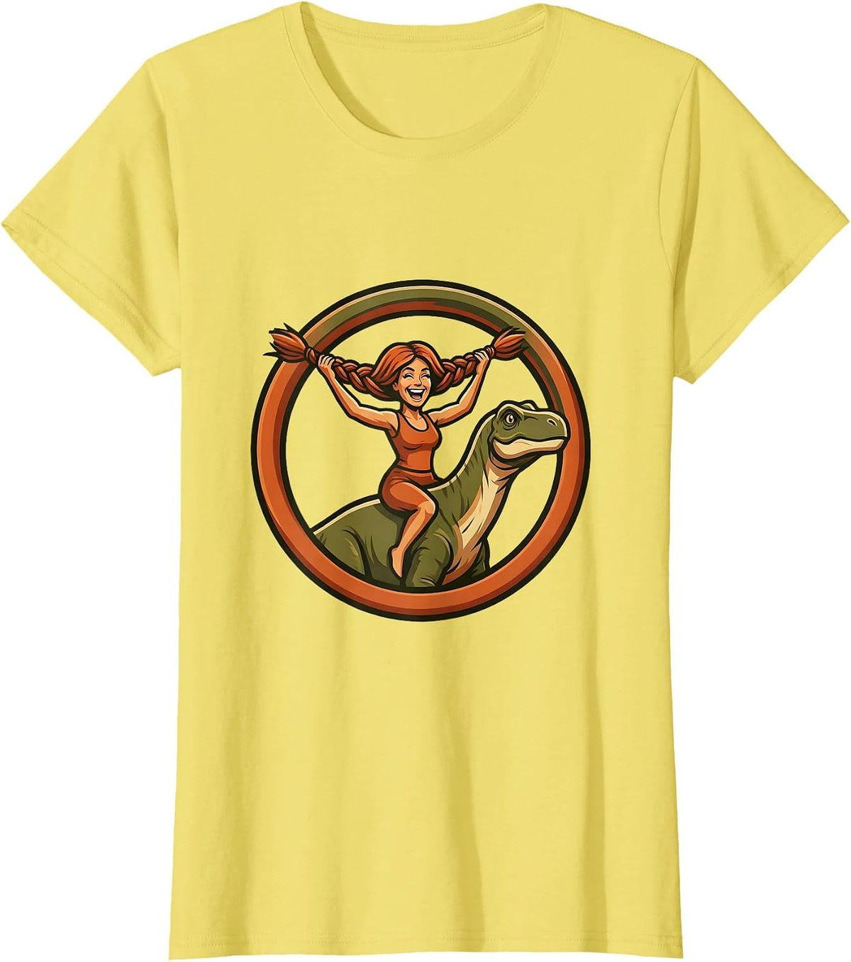 Brachiosaurus Braid Dinosaur Hairstyle Art T-Shirt - Lemon Yellow