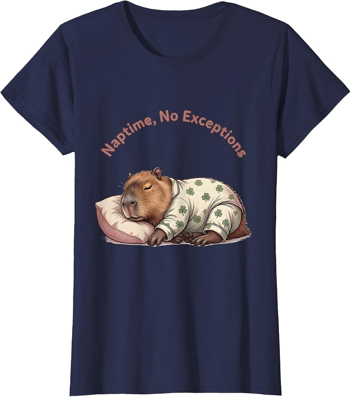 Women's Naptime No Exceptions Cute Kawaii Capybara Pajama Gift T-Shirt - Navy Blue
