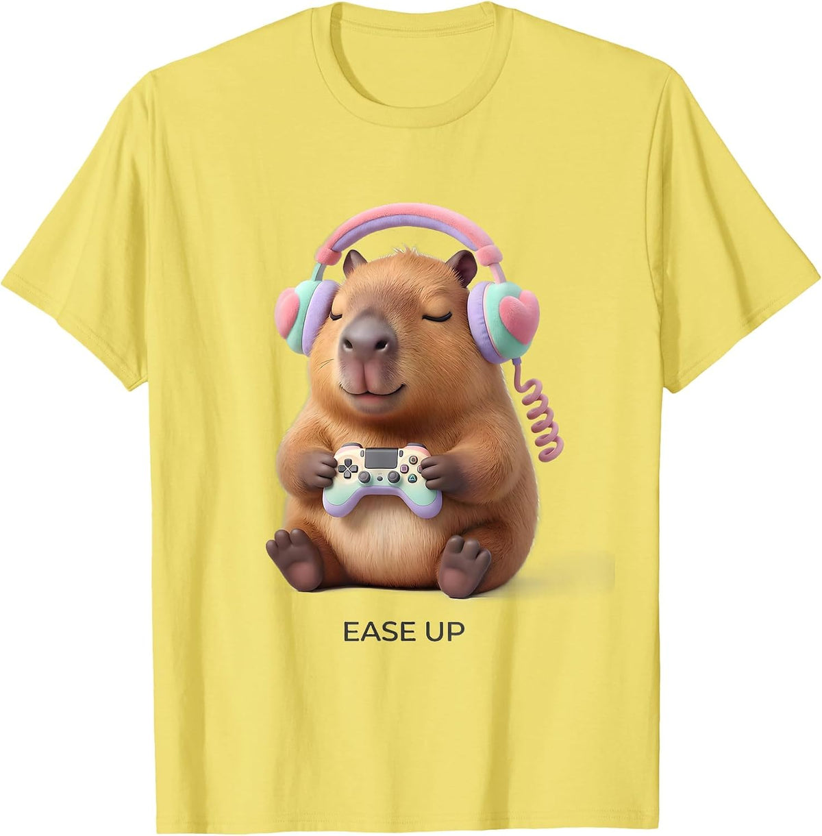 Men's Ease Up Cute Kawaii Capybara Gamer Meme Humor T-Shirt - Lemon Yellow