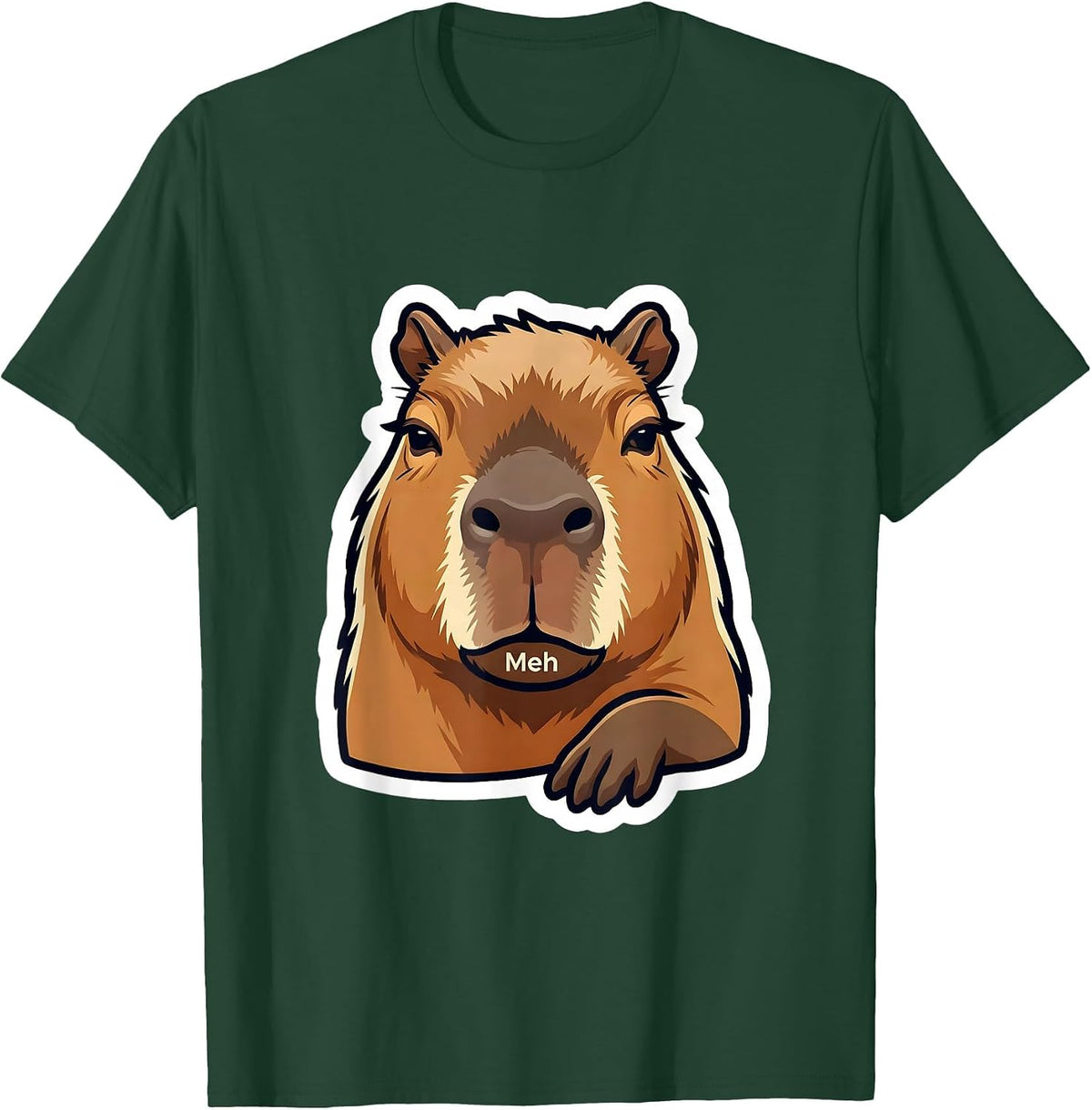 Men's Meh Funny Capybara Meme Animal Humor Youth Kids T-Shirt - Dark Green