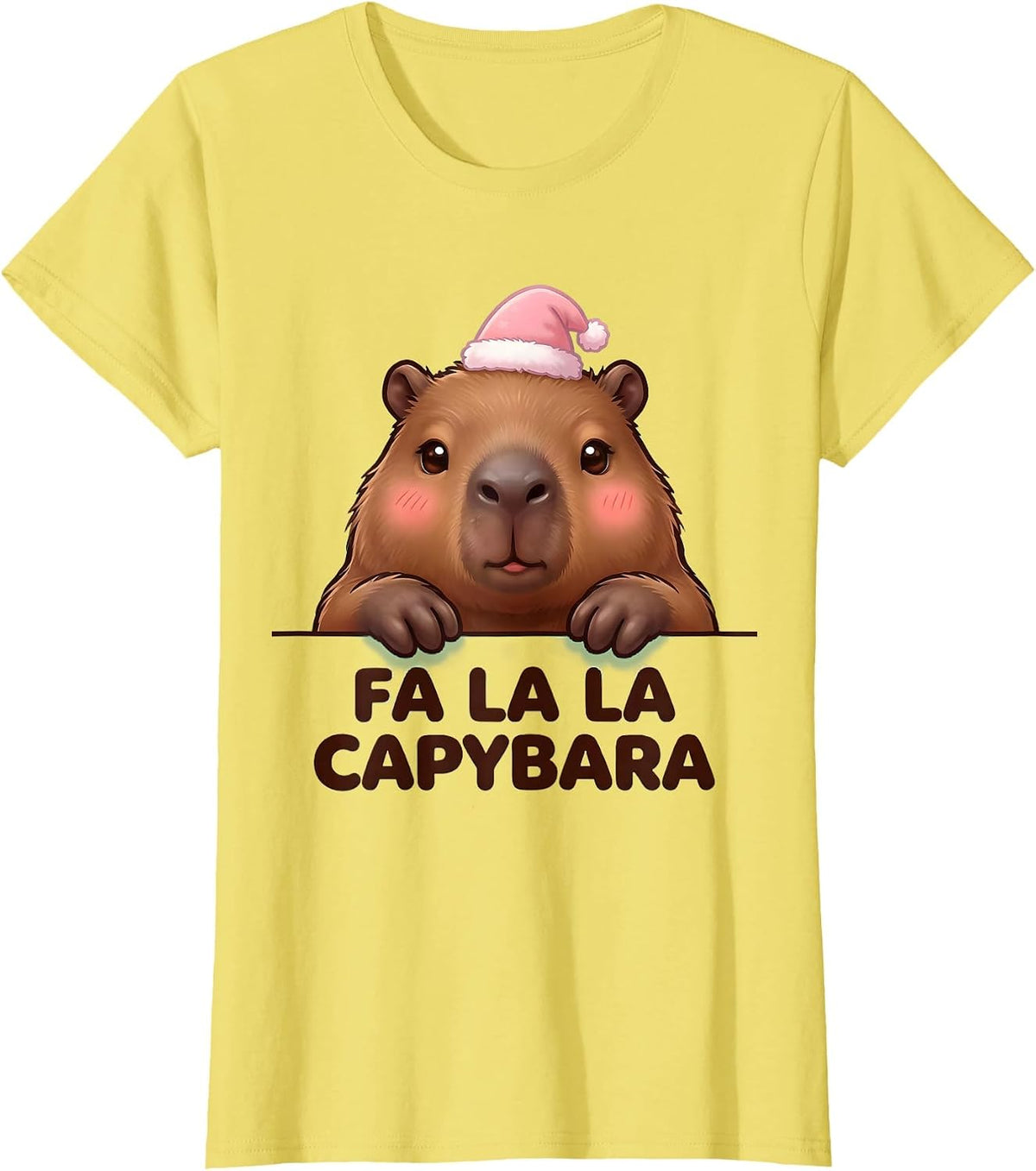 Fa La La Capybara Cute Kawaii Christmas Pun Humor T-Shirt - Lemon Yellow
