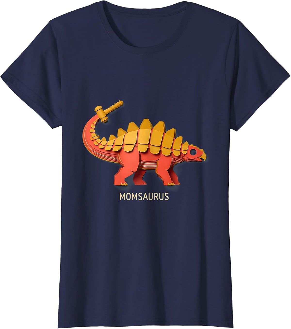 Women's Momsaurus Funny Family Role Dinosaur Lover Paper Cutout T-Shirt - Navy Blue