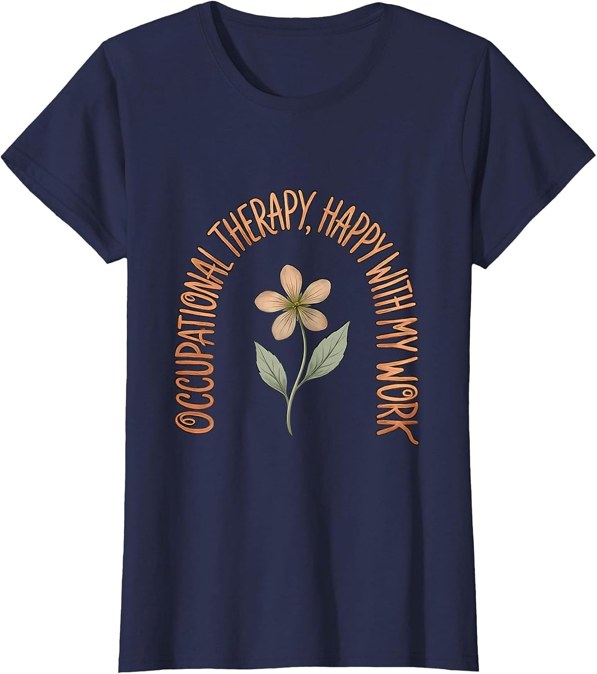 Women's Occupational Therapy Happy With My Work Boho T-Shirt - Navy Blue