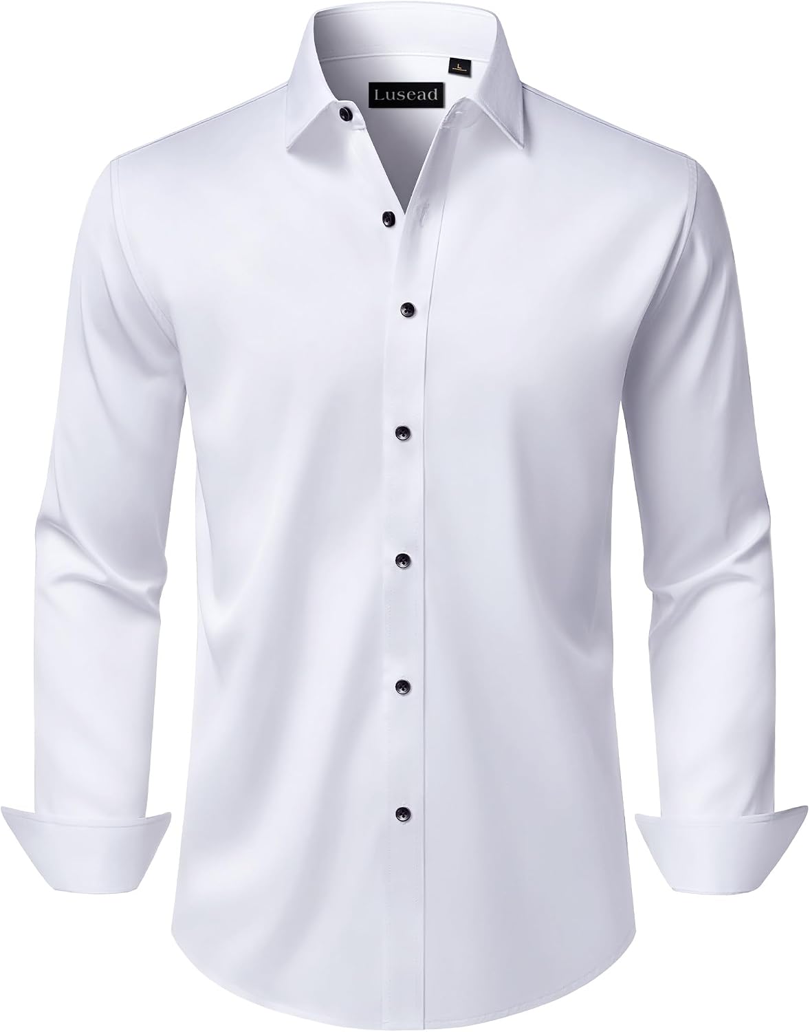 Men's Dress Shirts Long Sleeve Stretch Wrinkle Free Wedding Formal Business Button Down Shirt - White