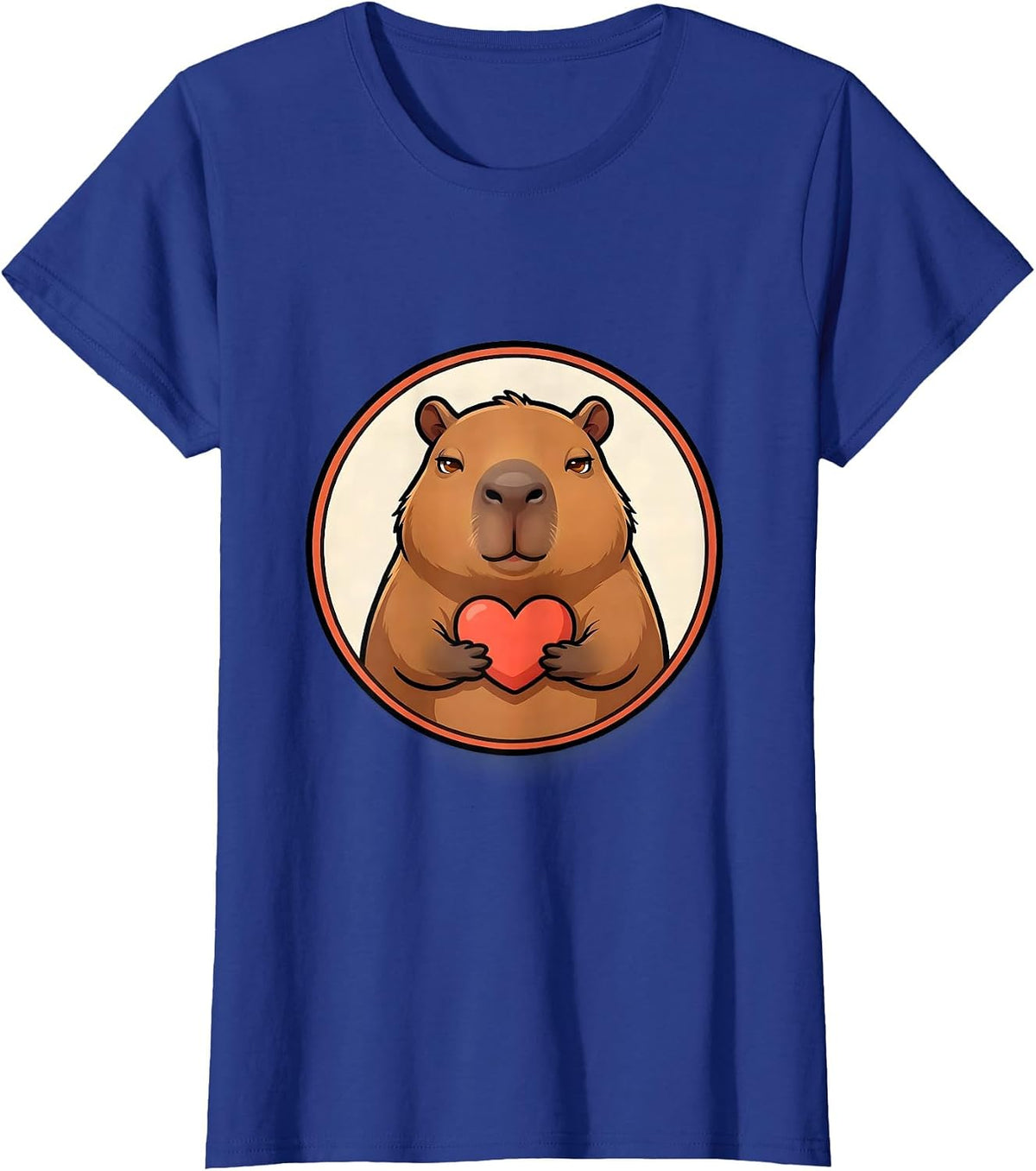 Women's Capybara Badge Cartoon Animal Meme Humor T-Shirt - Royal Blue