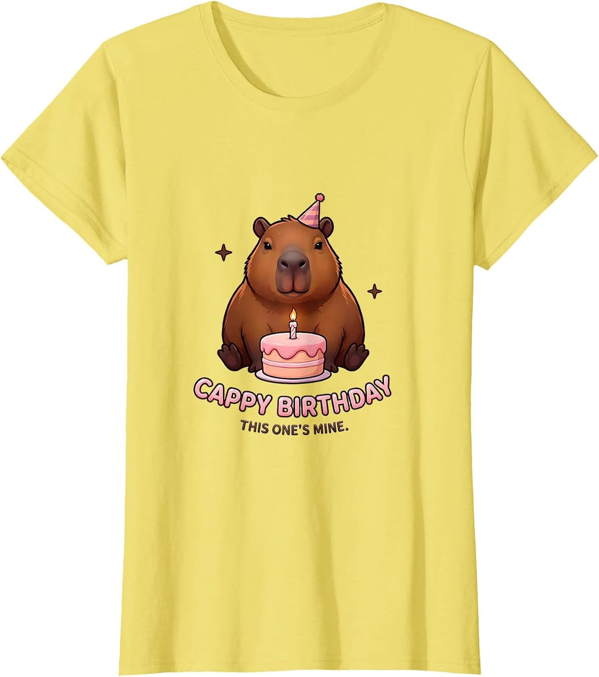 Women's Cappy Birthday This One's Mine Cute Kawaii Capybara Birthday T-Shirt - Lemon Yellow