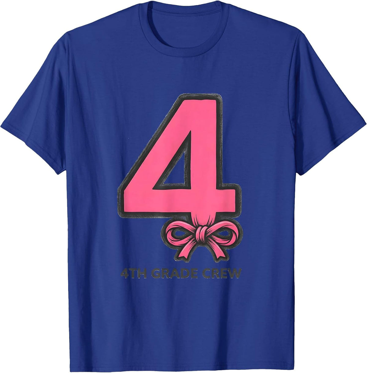 4th Grade Crew Coquette Bow Back to School Grade Identity T-Shirt - Royal Blue