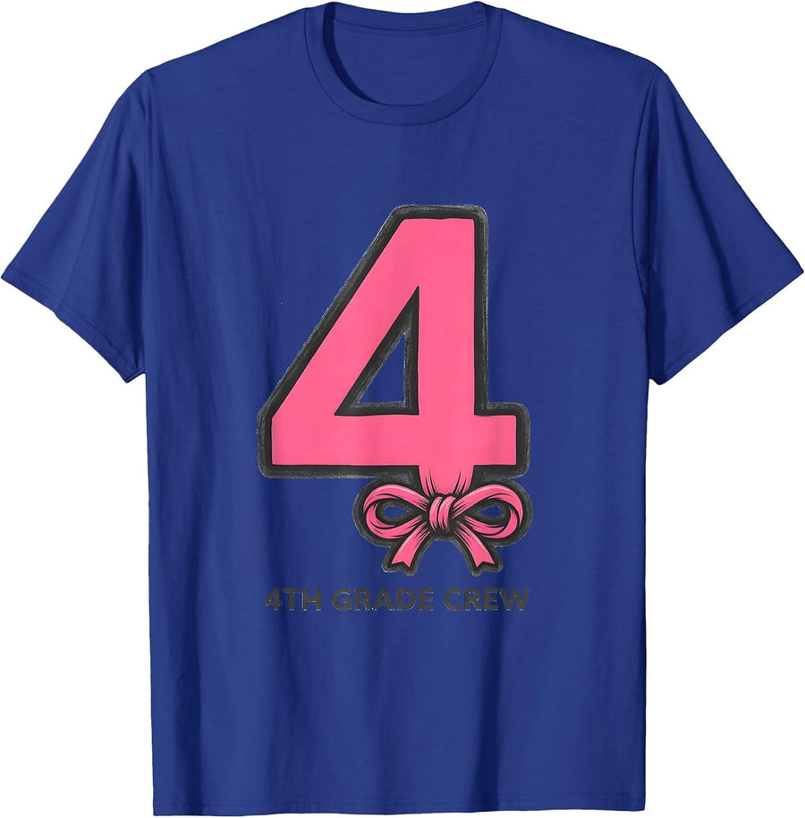 4th Grade Crew Coquette Bow Back to School Grade Identity T-Shirt - Royal Blue