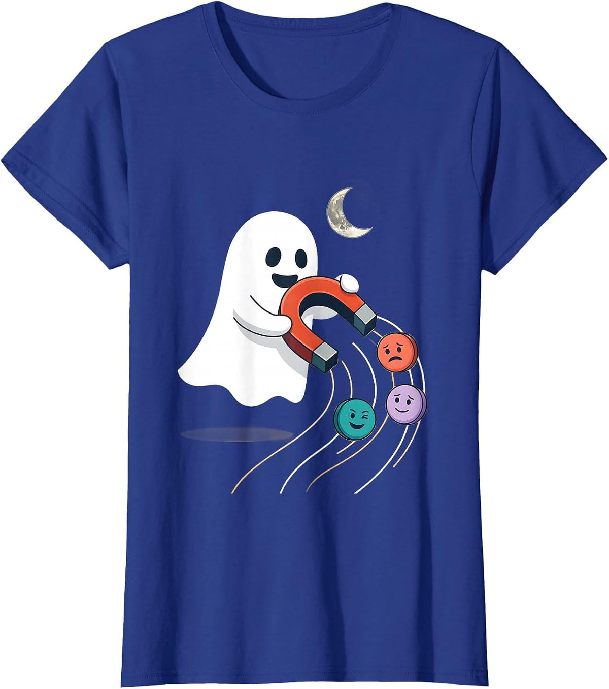 Women's Friendly Ghost Horseshoe Magnet Halloween School Counselor T-Shirt - Royal Blue