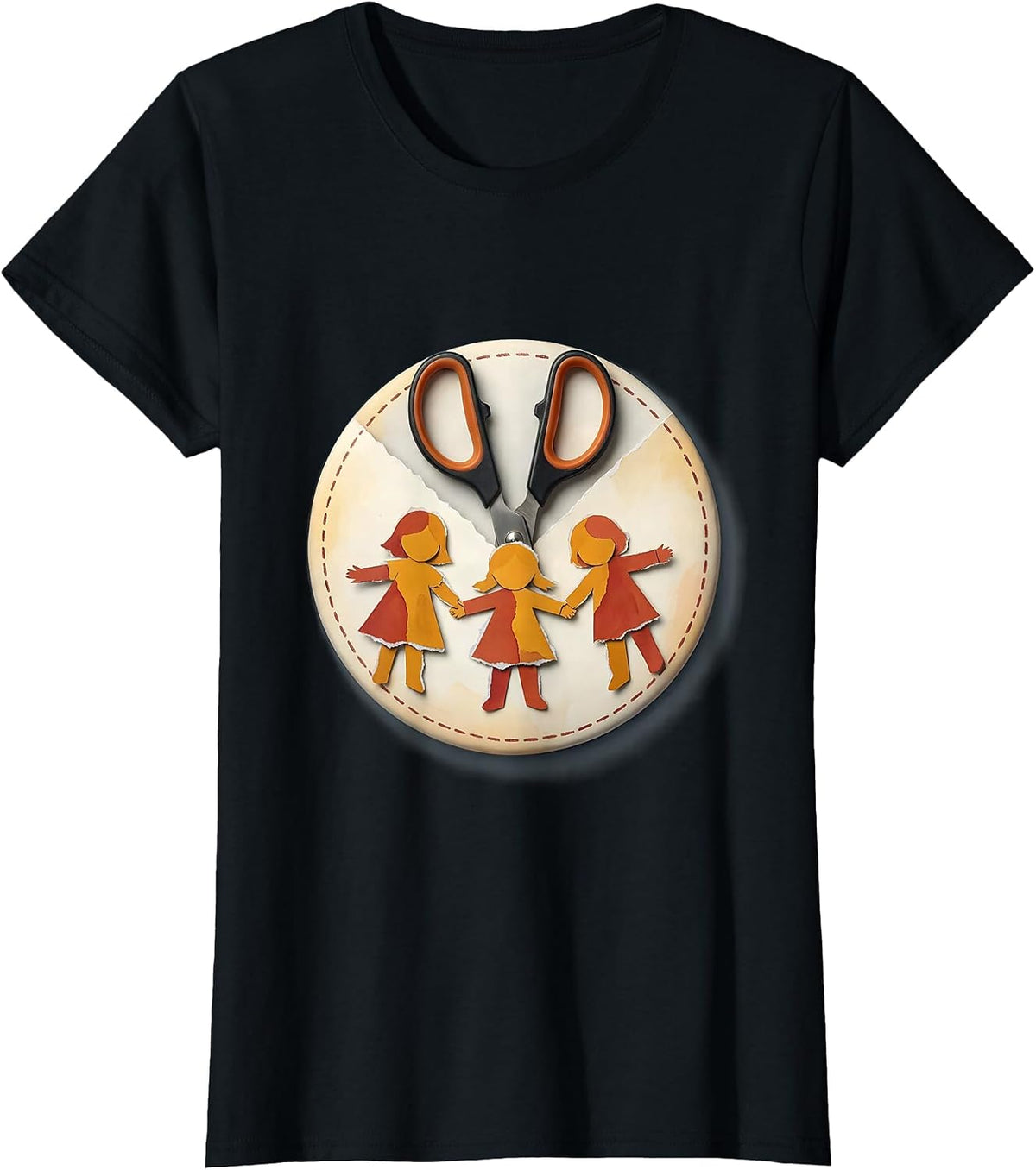 Women's Preschool Teacher Scissors Paper Chain Children Graphic T-Shirt - Black