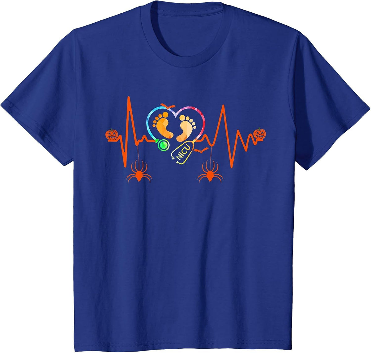 Heartbeat Halloween Nicu Nurse T-Shirt T-Shirt - Royal Blue