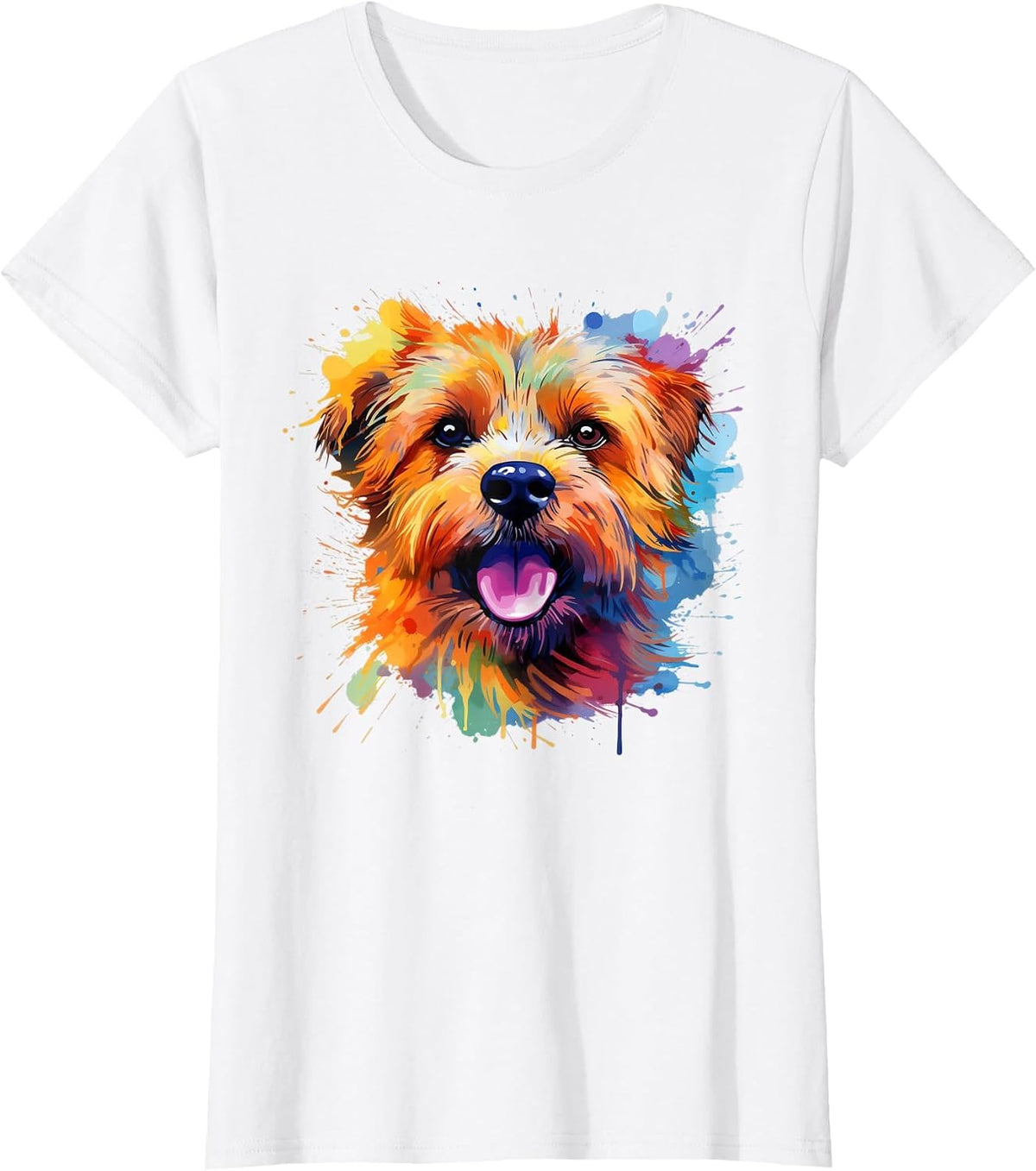 Norfolk Terrier Portrait | Portrait Colour Artwork T-Shirt - White