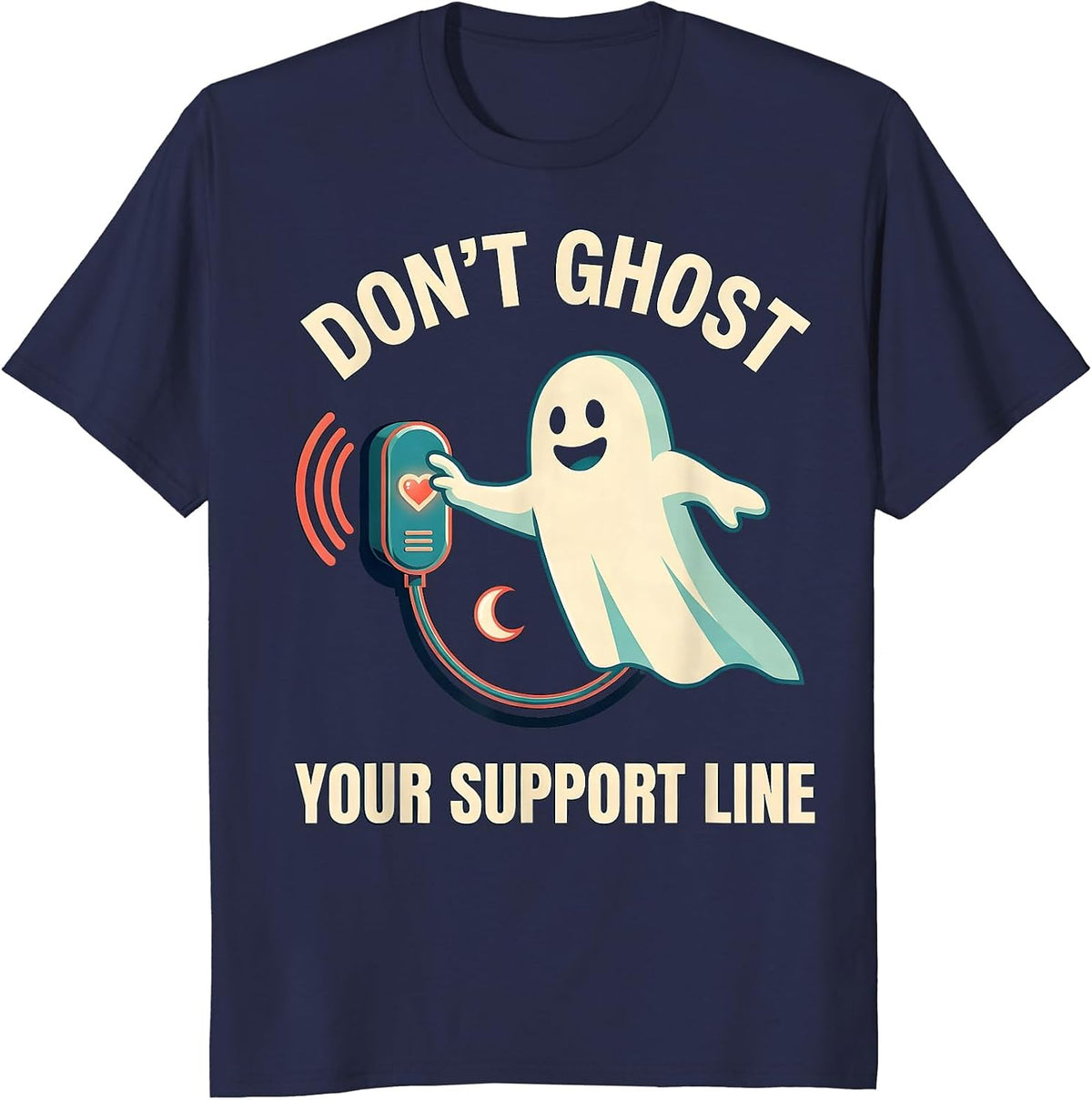 Don't Ghost Your Support Line Mental Health Halloween Ghost T-Shirt - Navy Blue