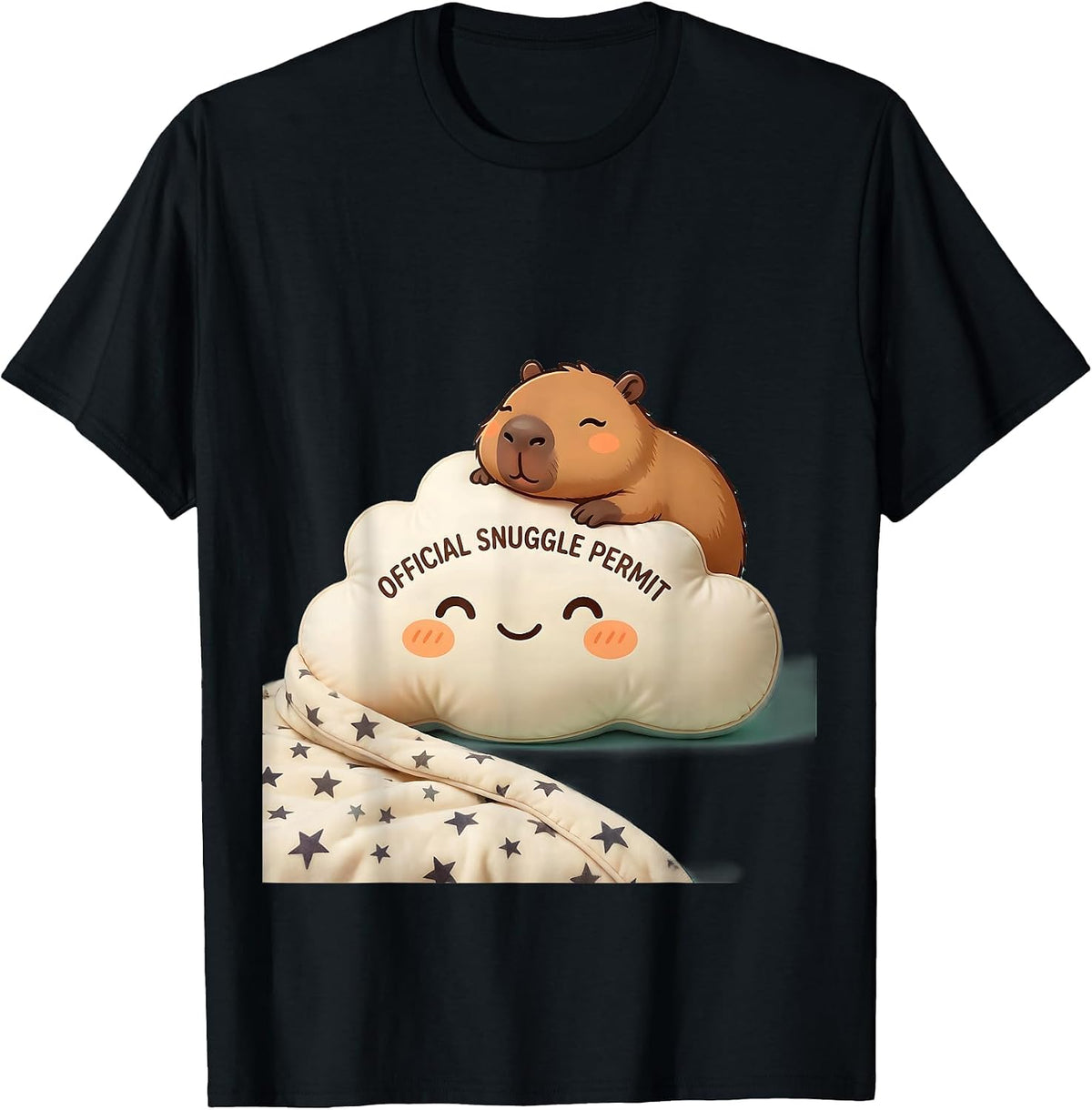 Men's Official Snuggle Permit Cute Kawaii Capybara Sleepy Pajama T-Shirt - Black