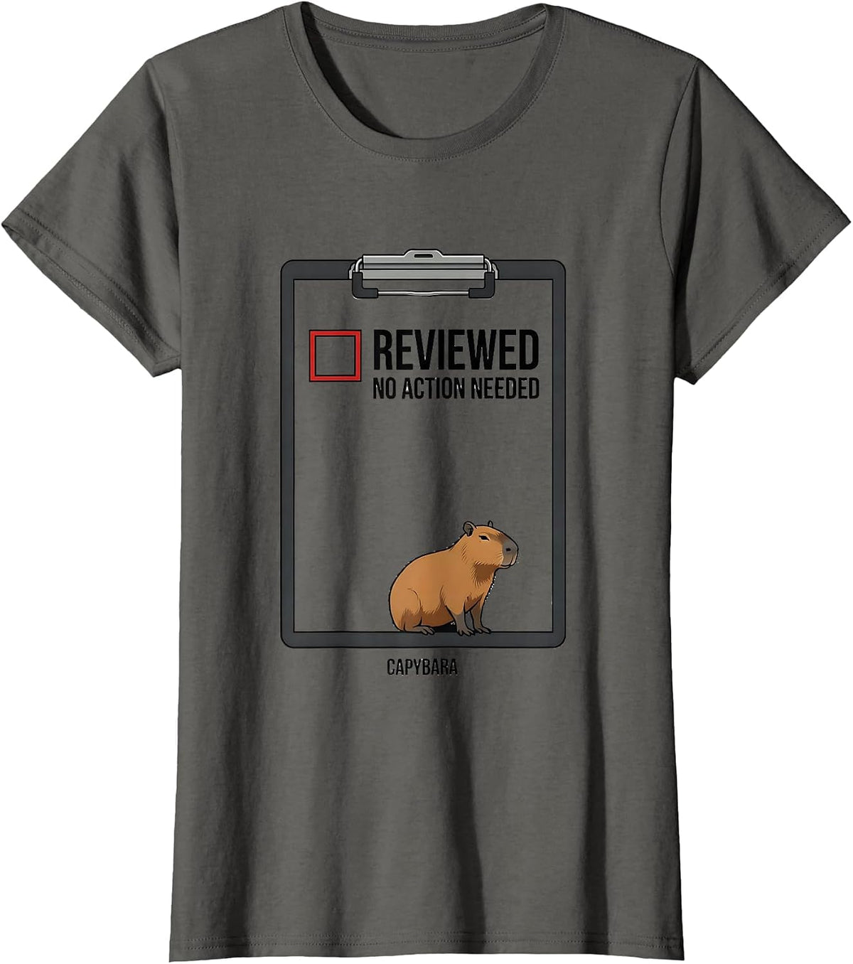 Women's Capybara Reviewed No Action Needed Funny Animal Humor T-Shirt - Asphalt Grey