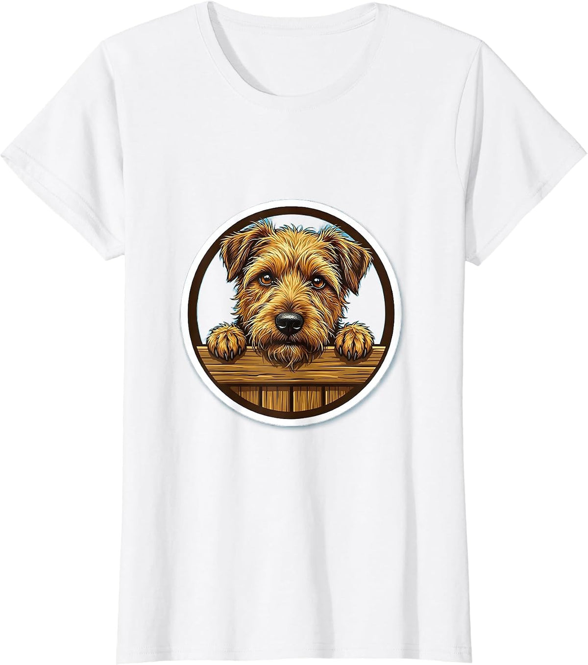 Scruffy Terrier Peeking Over Fence Graphic T-Shirt - White