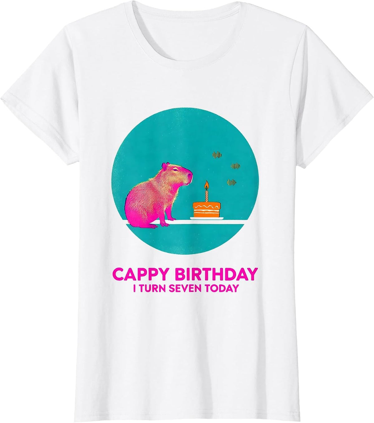 Cappy Birthday I Turn Seven Today Cute Capybara Kawaii 7th T-Shirt - White