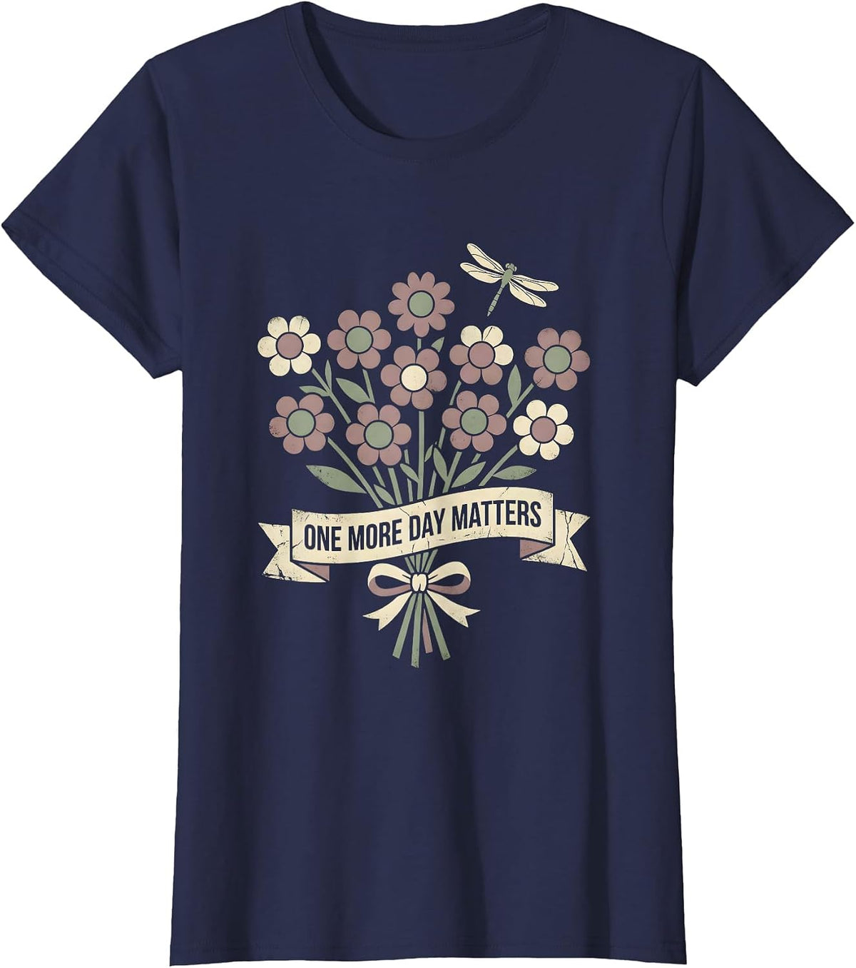 Women's One More Day Matters Suicide Awareness Design T-Shirt - Navy Blue