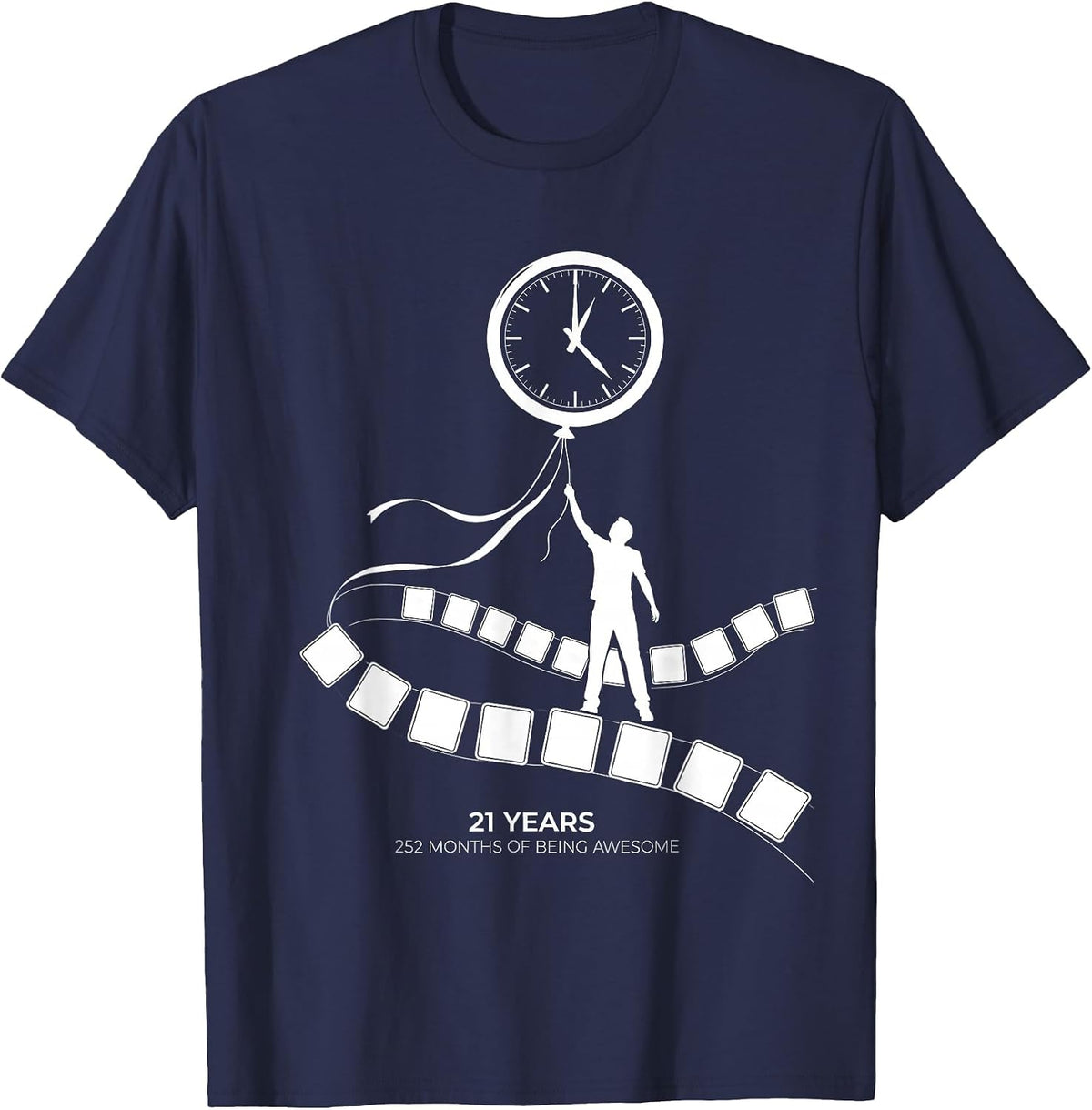 Men's 21 YEARS 252 MONTHS OF BEING AWESOME Birthday Gift Milestone T-Shirt - Navy Blue