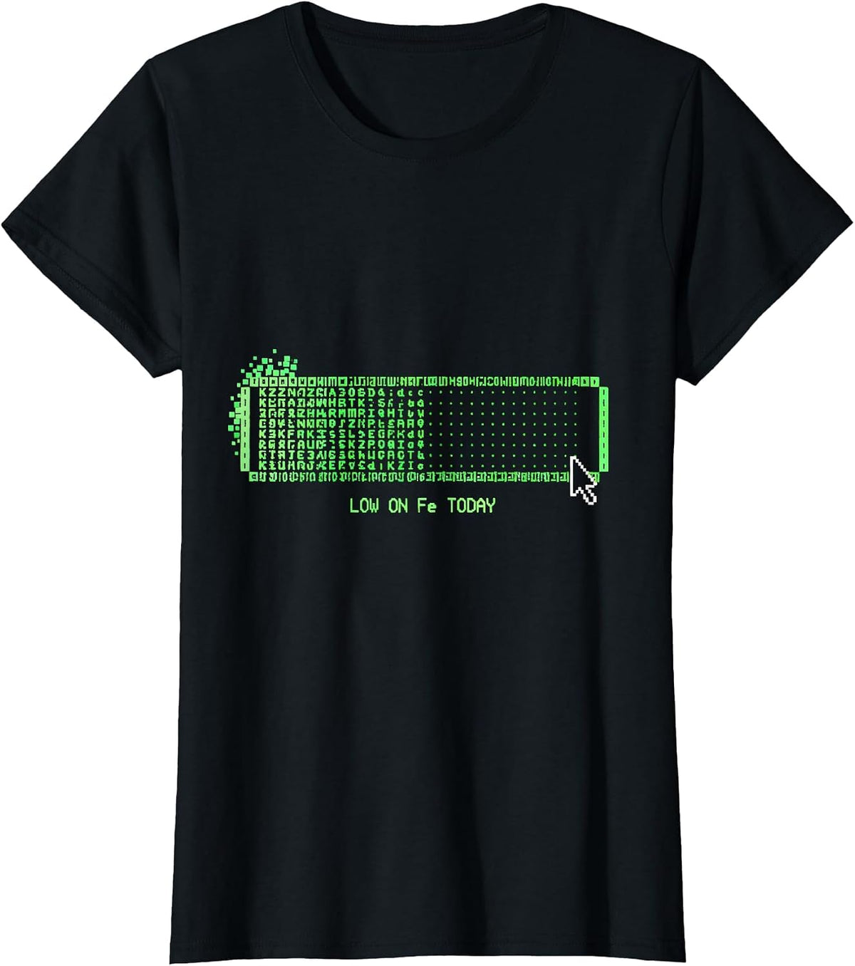 Women's Low On Fe Today Science Humor Periodic Table Pun T-Shirt - Black
