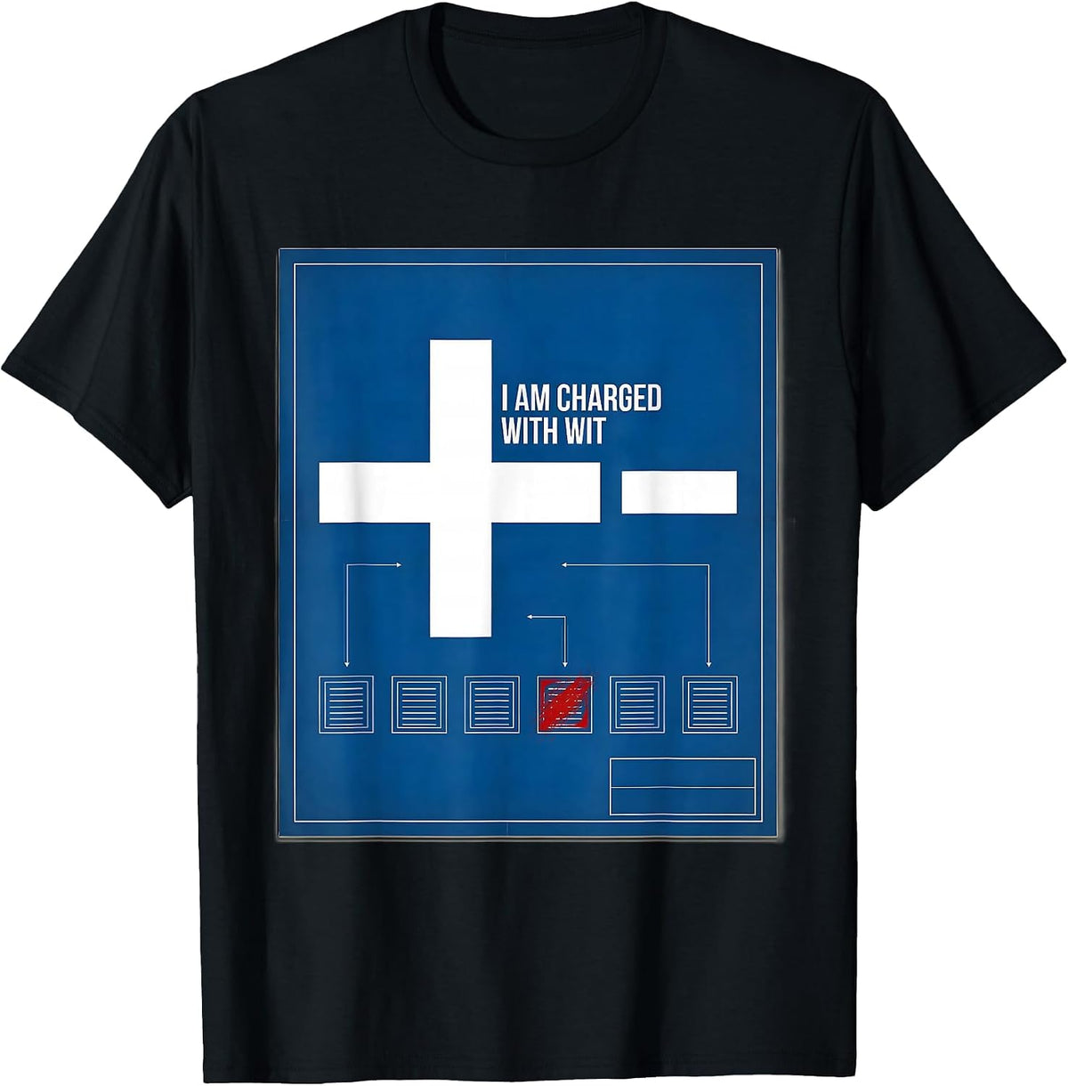 Men's I Am Charged With Wit Technical Blueprint Science Teacher T-Shirt - Black