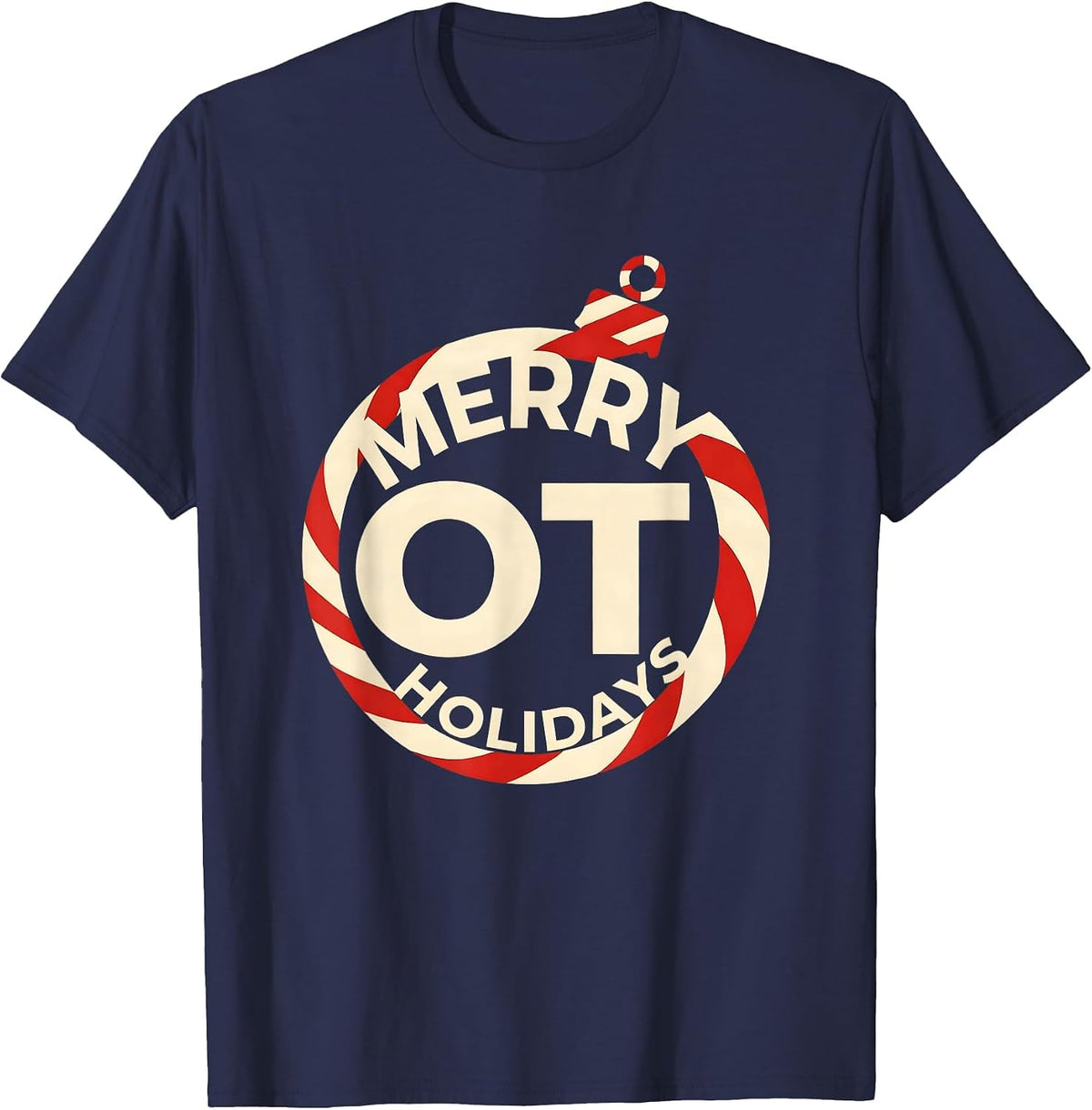 Men's Merry OT Holidays Festive Occupational Therapy Christmas T-Shirt - Navy Blue