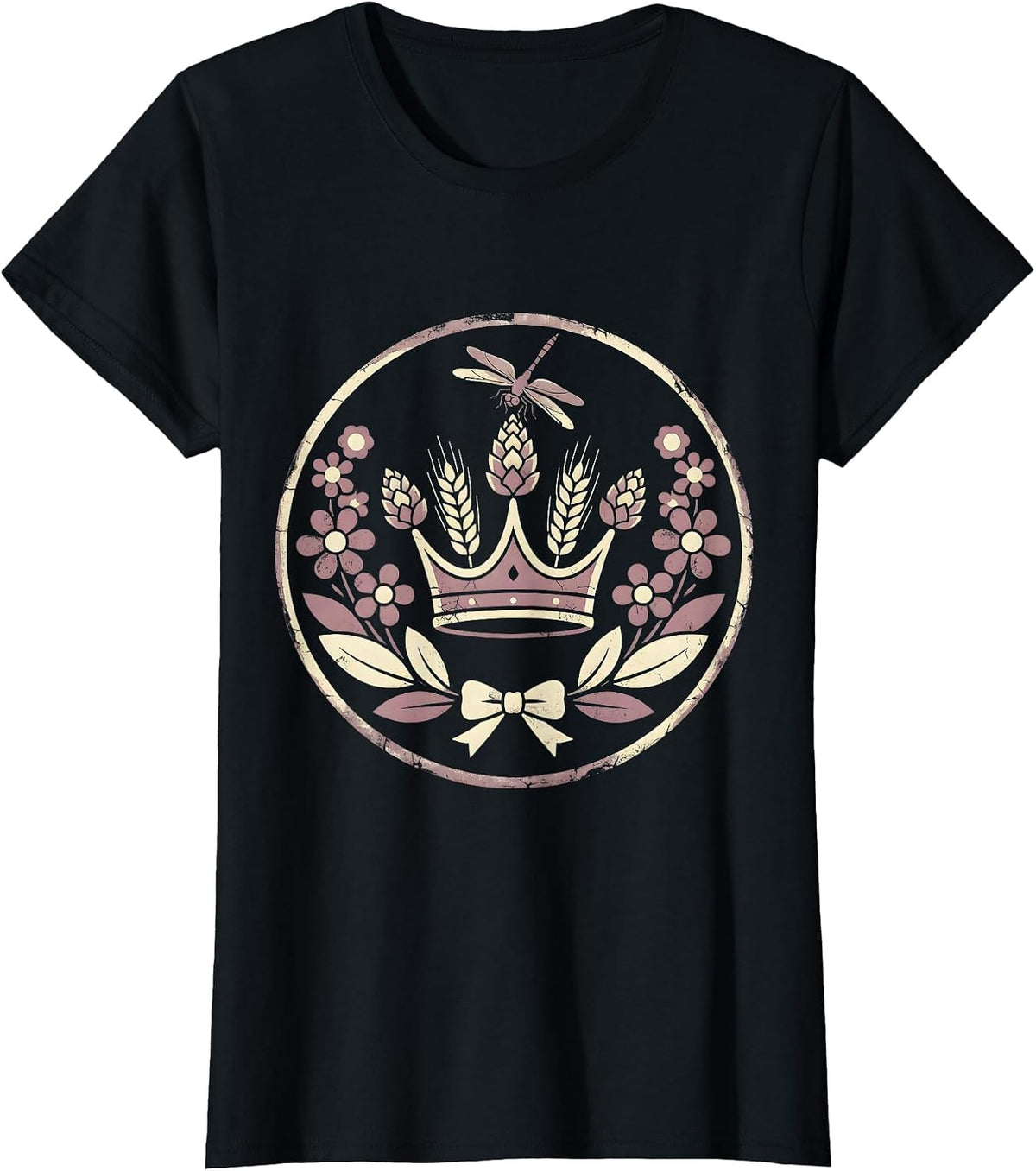 Women's Beer Crown Hops and Barley Royalty Design T-Shirt - Black