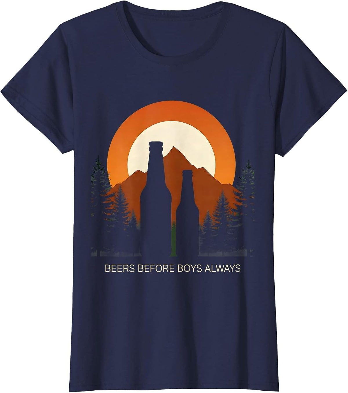 Women's Beers Before Boys Always Funny Beer Lover Design T-Shirt - Navy Blue