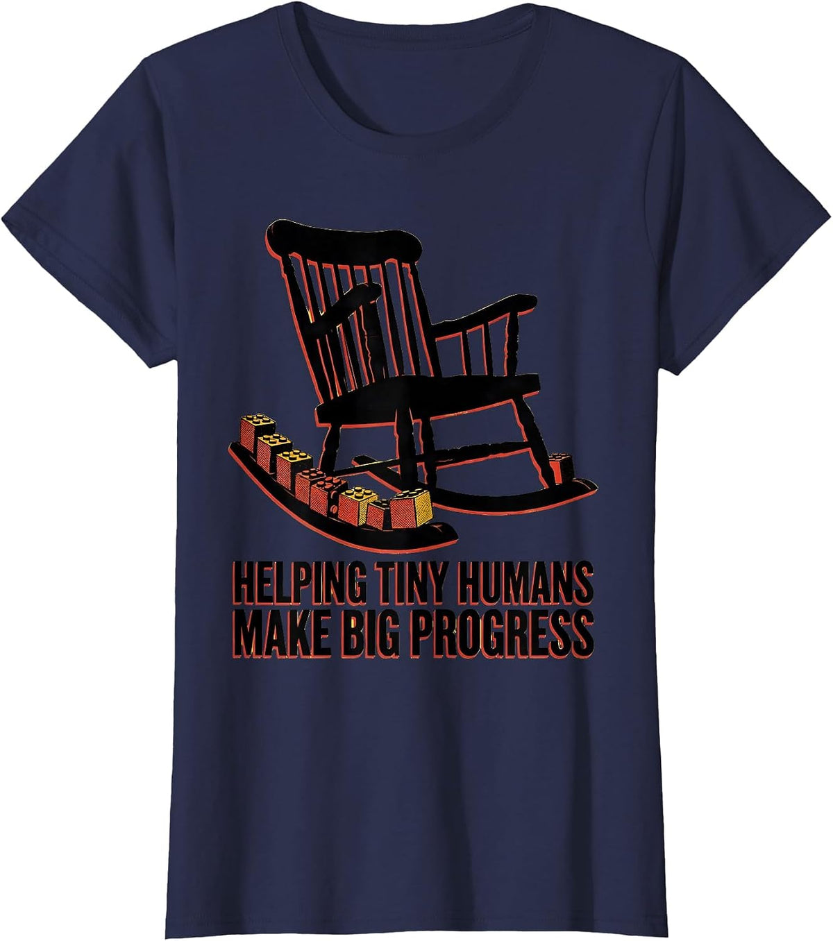 Women's Helping Tiny Humans Make Big Progress Teacher Caregiver T-Shirt - Navy Blue