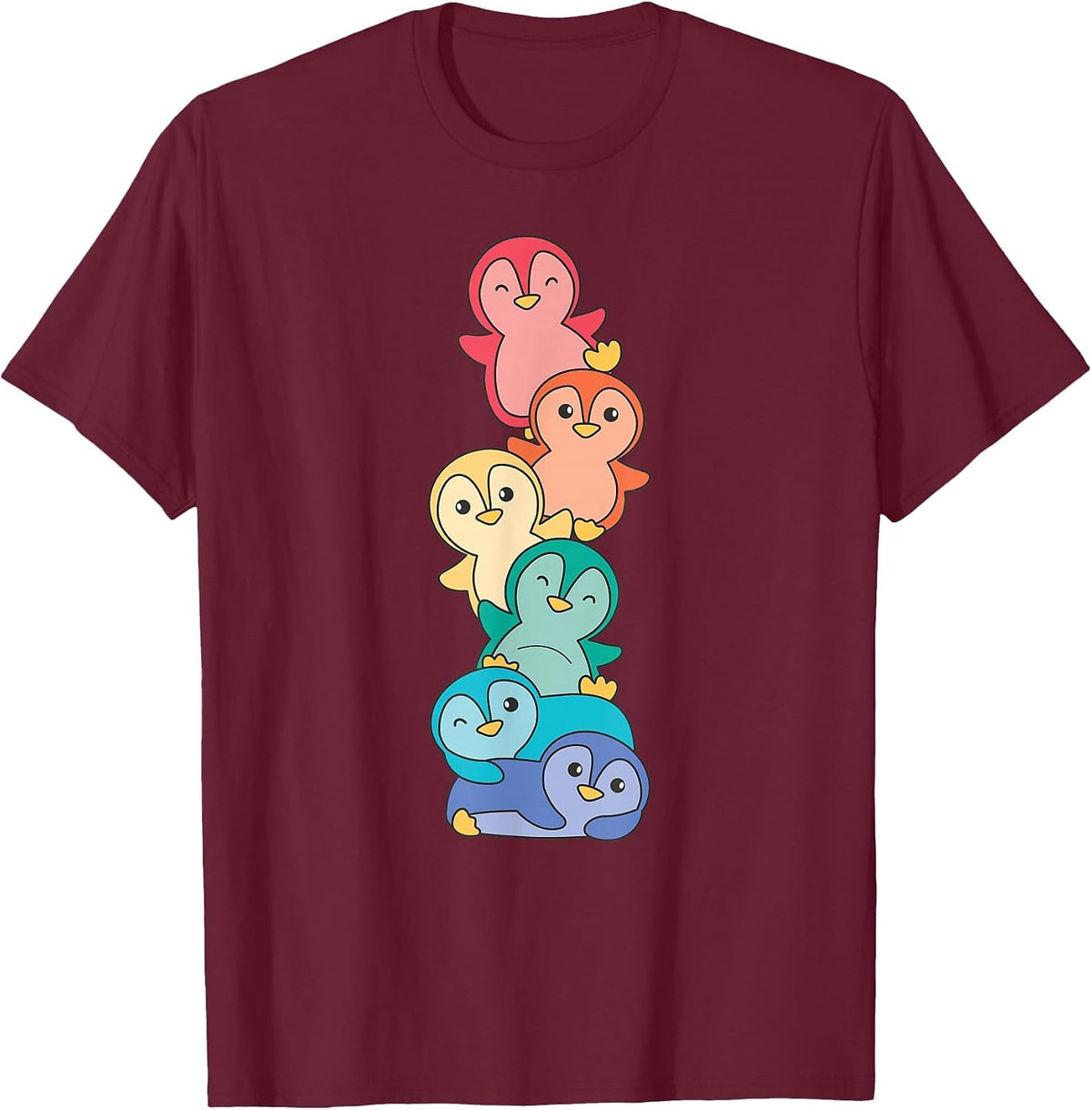 Rainbow Flag Pride Month LGBTQ Rainbow Penguin T-Shirt - Burgundy