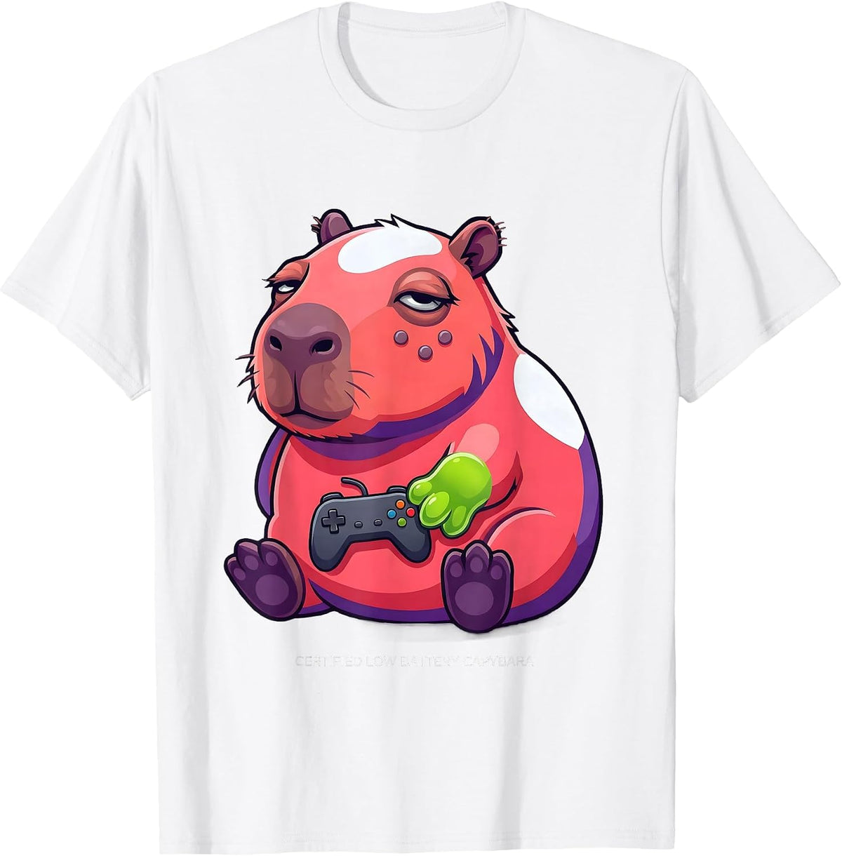 Men's Certified Low Battery Capybara Funny Gamer Meme Humor T-Shirt - White