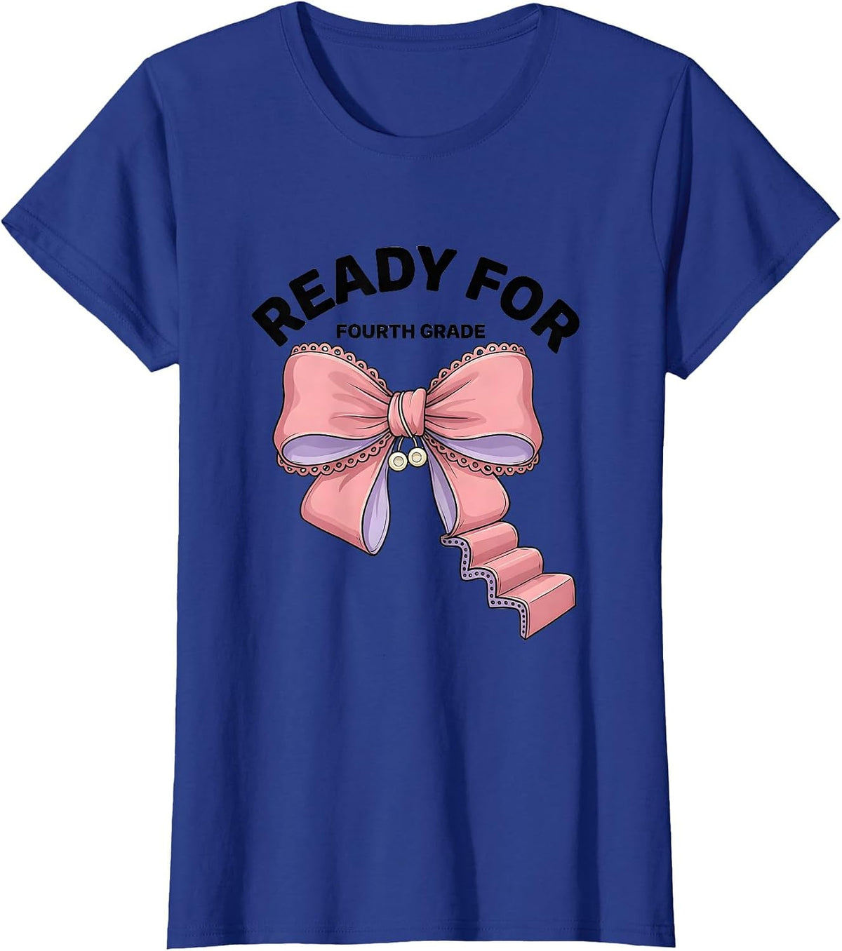 Women's Ready For Fourth Grade Coquette Bow Back to School Fourth T-Shirt - Royal Blue