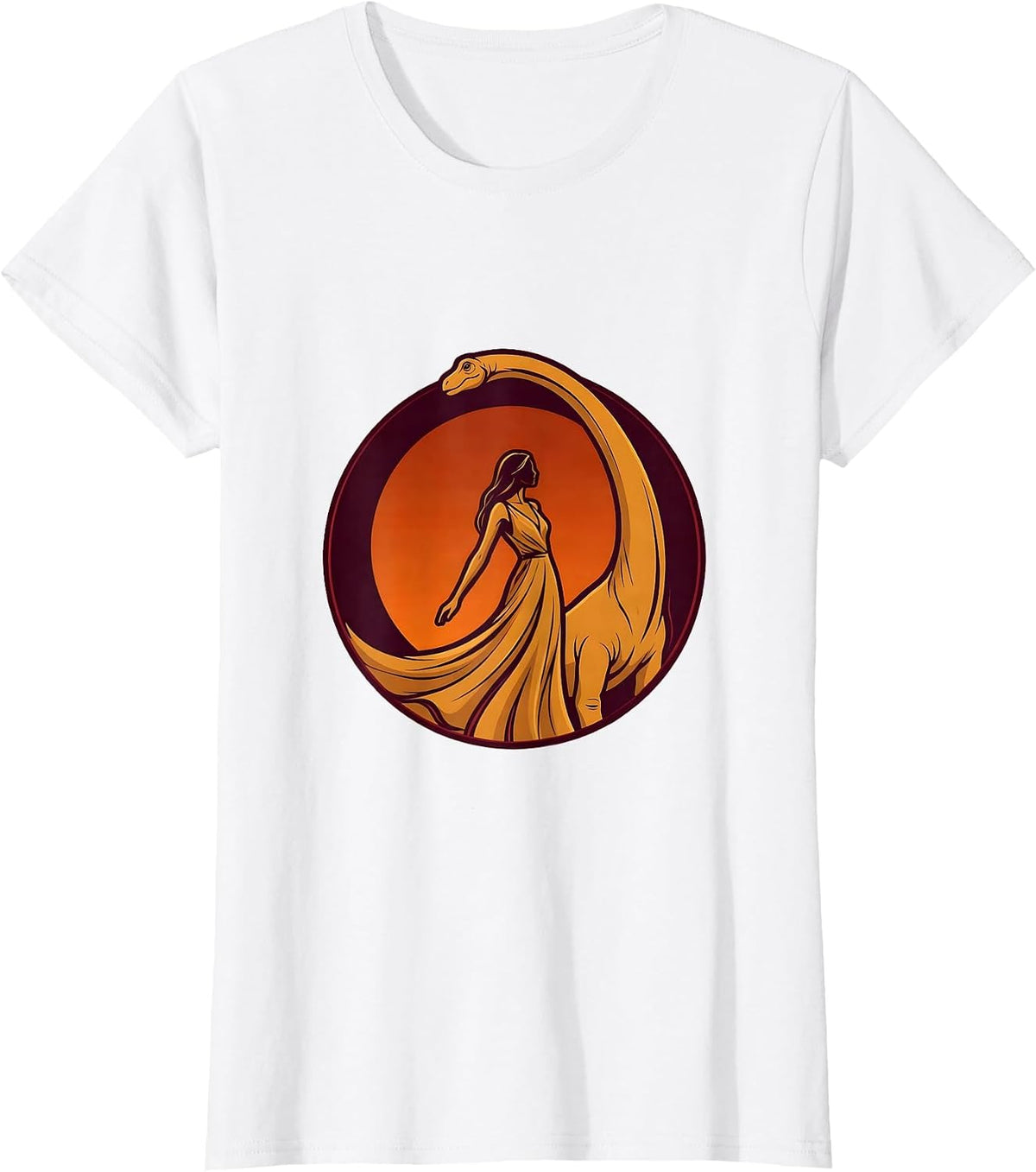 Brachiosaurus Silhouette Sunset Dinosaur Design T-Shirt - White