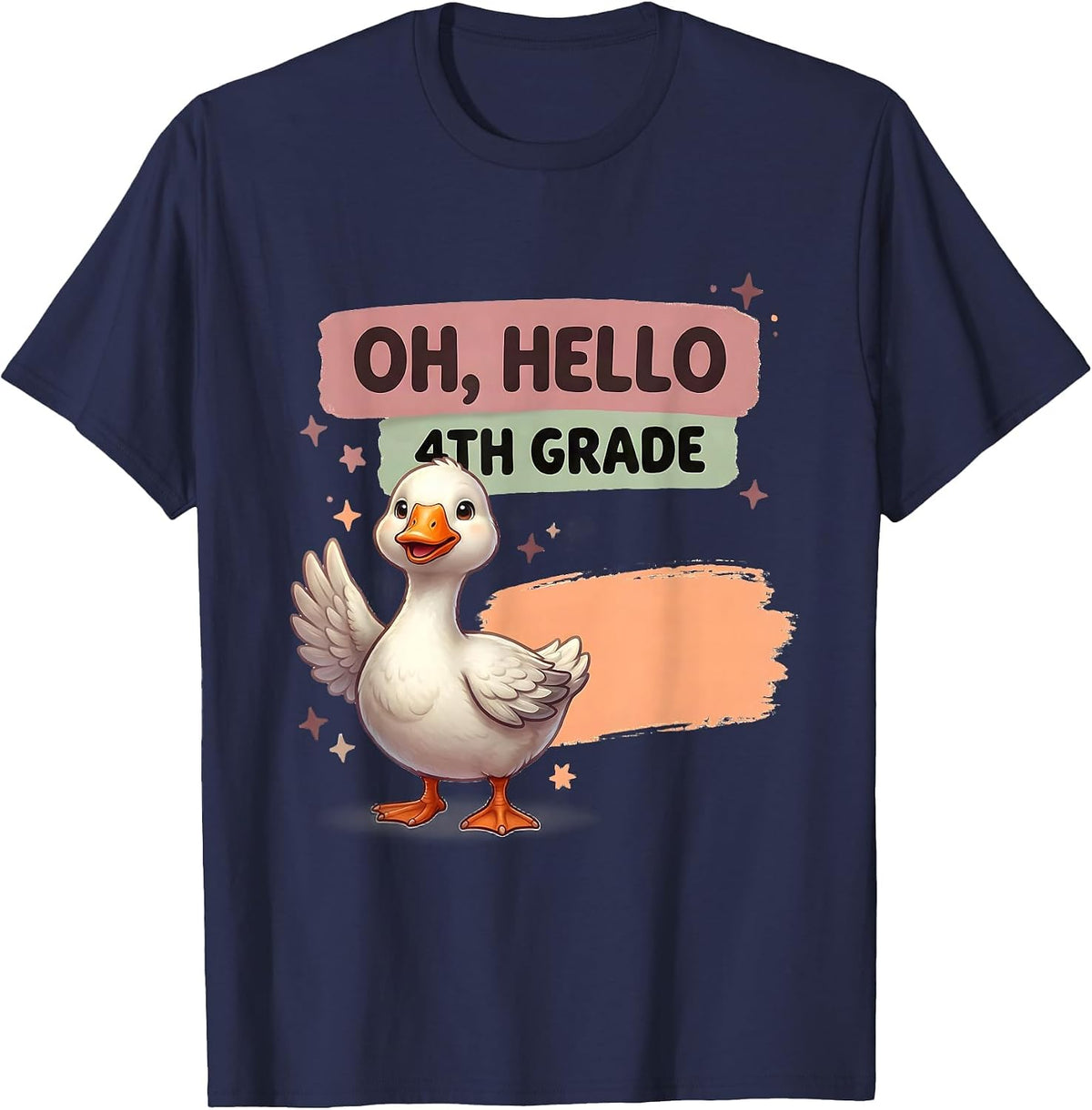 Men's Oh Hello 4th Grade Cute Goose Teacher Back To School T-Shirt - Navy Blue