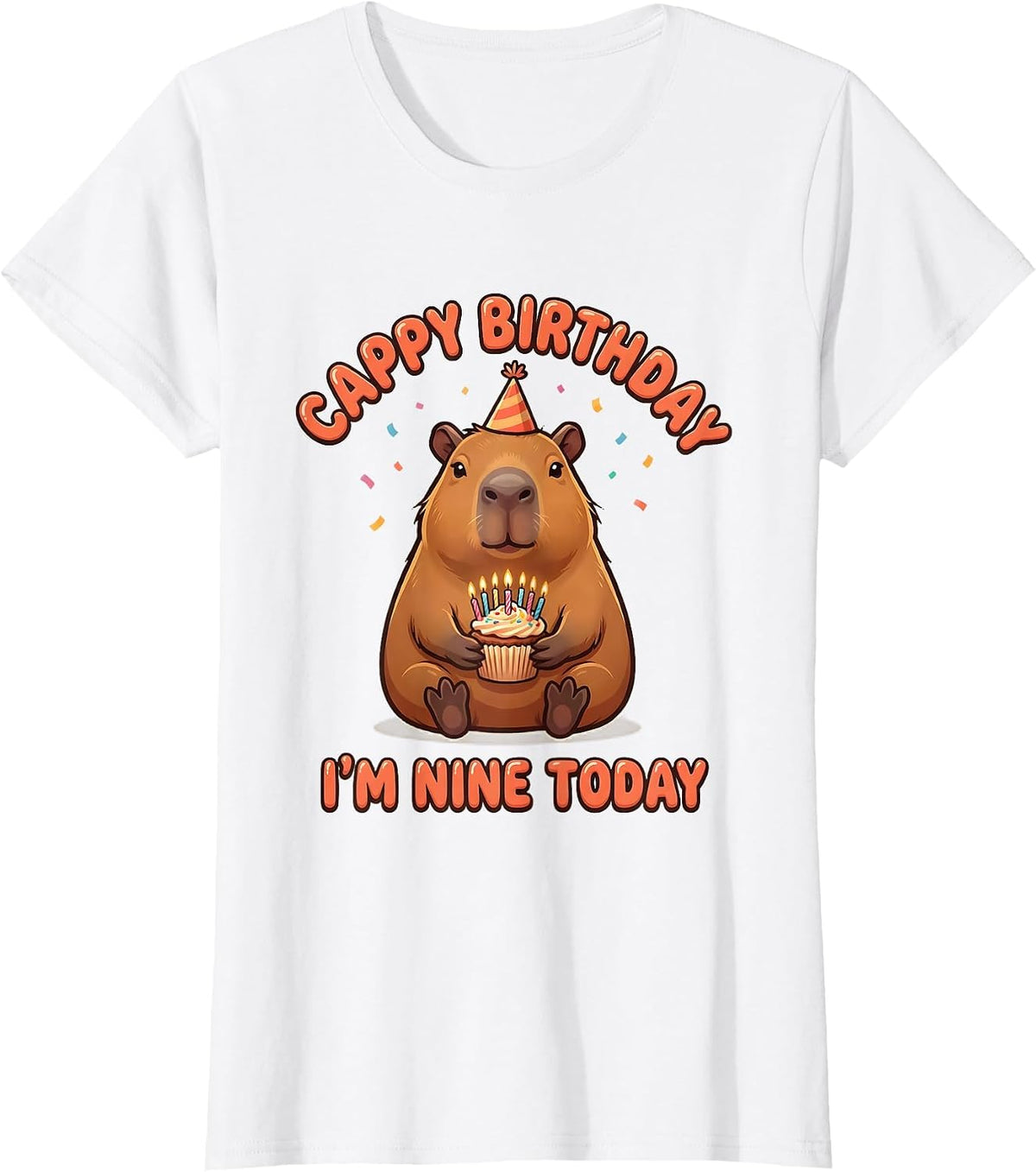 Cappy Birthday I'm Nine Today Kawaii Capybara 9th Birthday T-Shirt - White